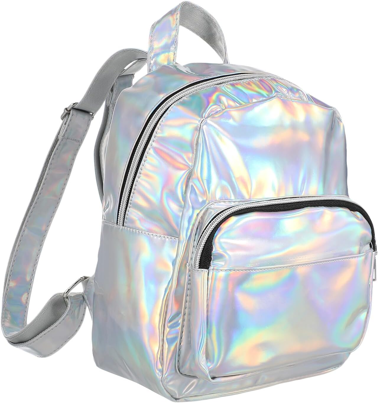 BESTYASH Holographic Mini Backpack for Girls Chic Grey School Bag Fashionable Laser Rucksack Adjustable Straps for School and Travel image number 1