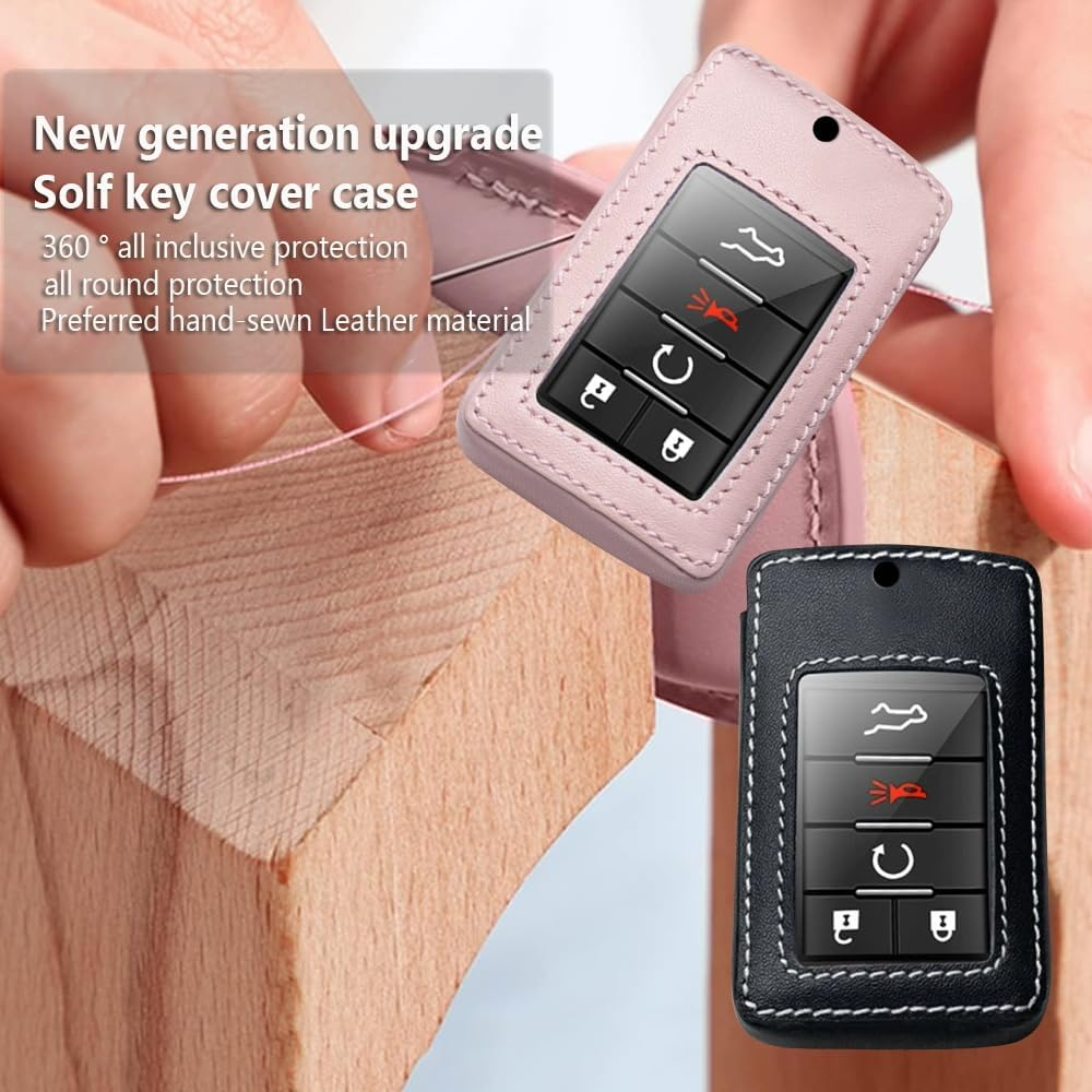 Ontto Leather Car Key Fob Cover Fit for Chevy Corvette C7 for Holden Captiva CG7 for Cadillac DTS SLS SRX XLS STS Escalade Key Case Holder Shell Key Chain Keyring Protector Car Styling Accessories - 1-Black image number 6