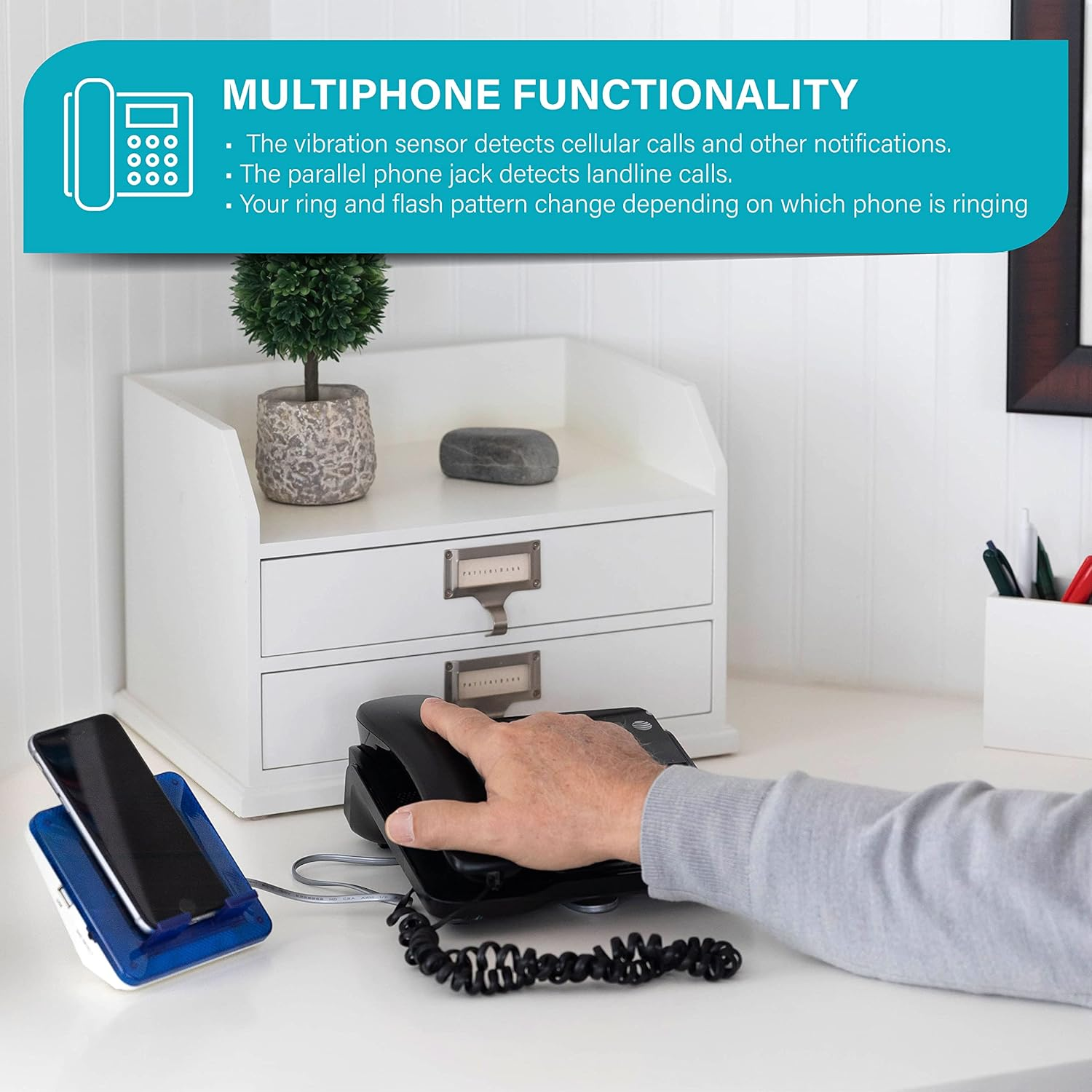 Serene Innovations Cell Phone Amplifier & Flash Ringer &ndash; Cell Phone Call Alert, Home Phone, & SMS Detection with LED Flasher &ndash; Works with Apple & Android Phones &ndash; Adaptive Telephone Ring Amplifier By image number 1