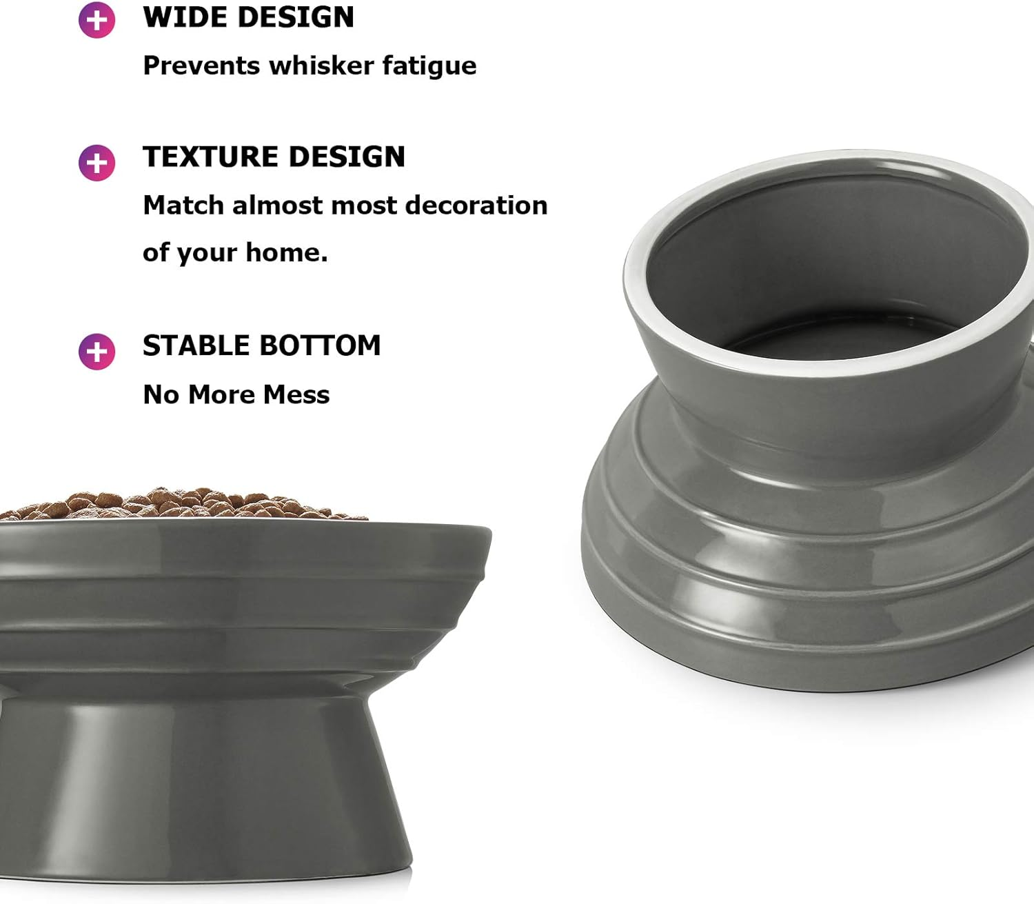 Y YHY Dog Bowl,Elevated Dog Food Bowls,Raised Dog Water Bowls,30 Ounce Ceramic Pet Bowl for Medium Dogs and Adult Cats,Anti-Vomiting,Protection Cervical Spine,Microwave Dishwasher Safe,Grey image number 1