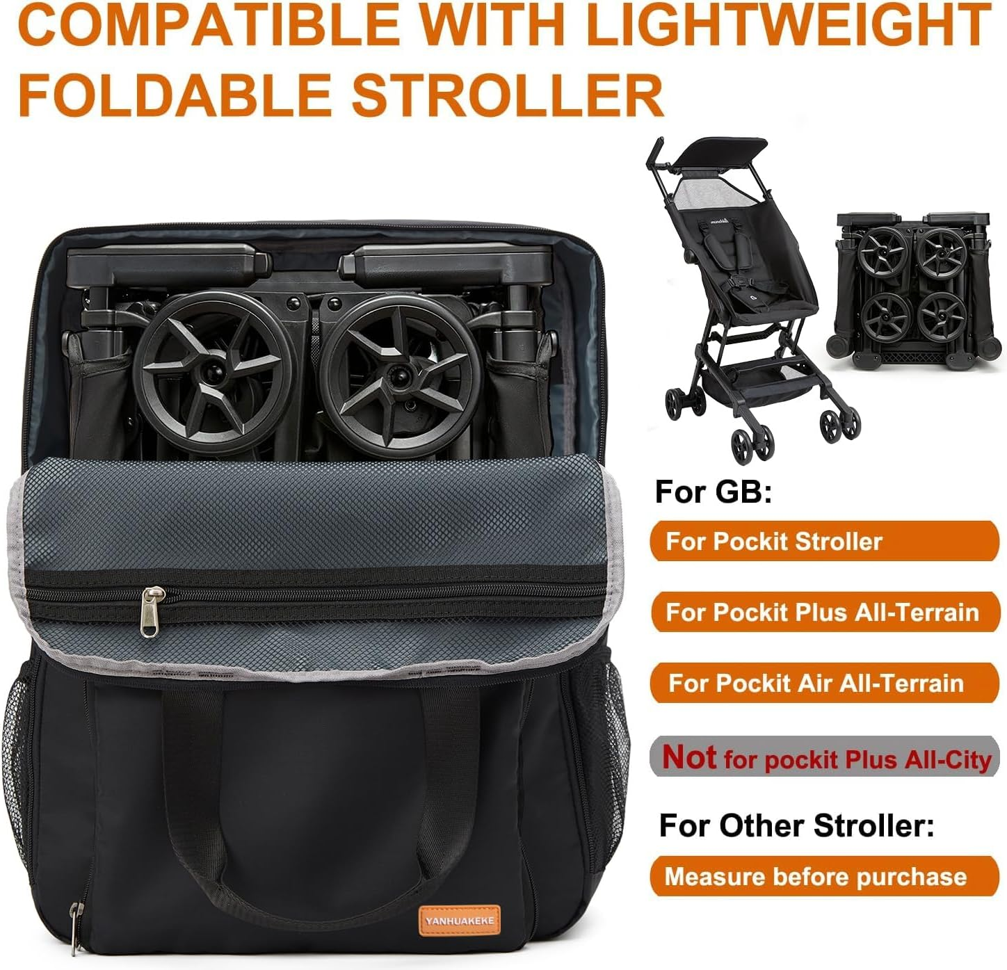 Stroller Travel Bag Compatible with GB Pockit and GB Pockit Air plus All Terrain, Lightweight Stroller Travel Backpack for Airplane(Black) image number 5