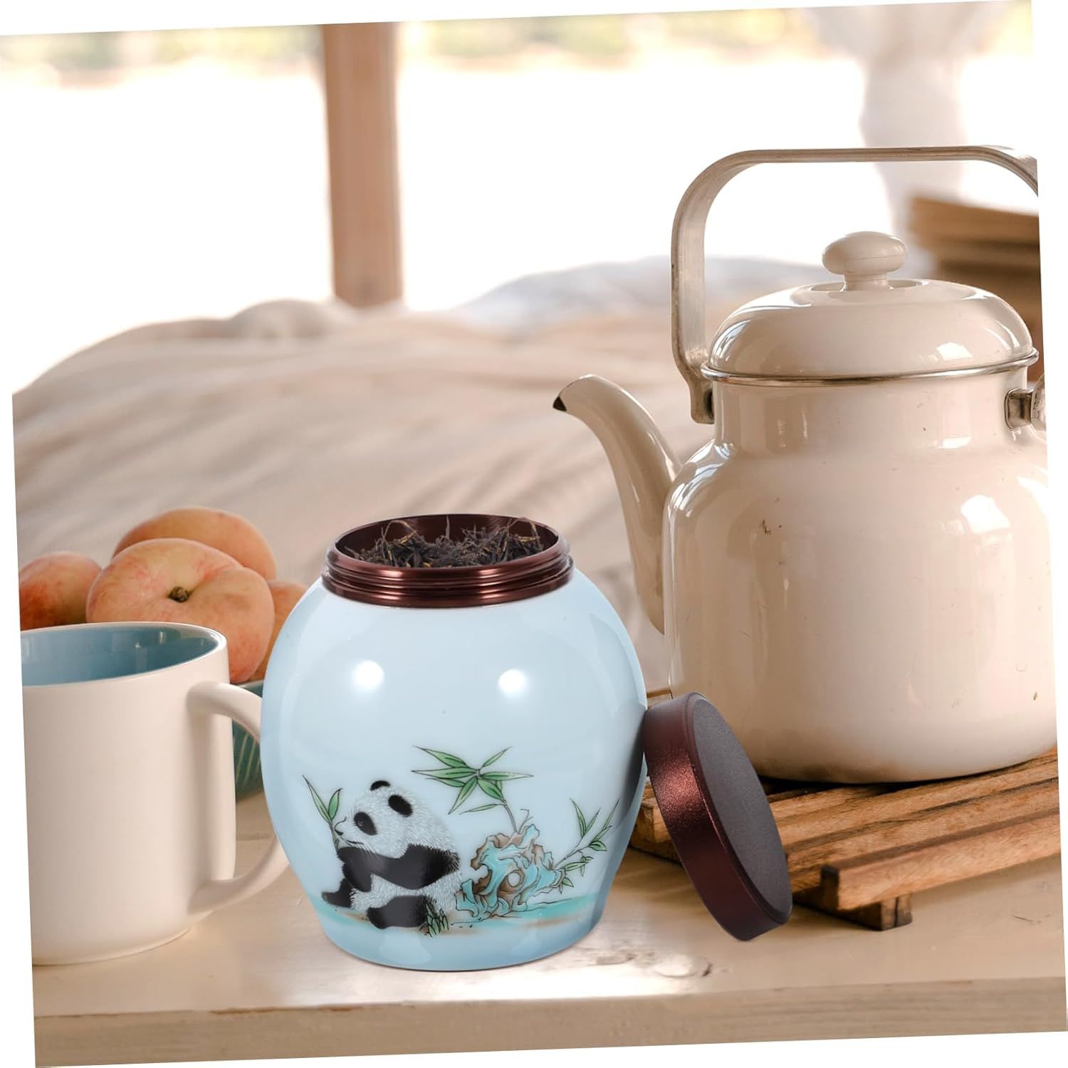 Panda Ceramic Tea Canister Jar Cute Household Storage Container for Tea Snacks and Beads Multi-Functional Storage Elegant Design for Home Decoration image number 2