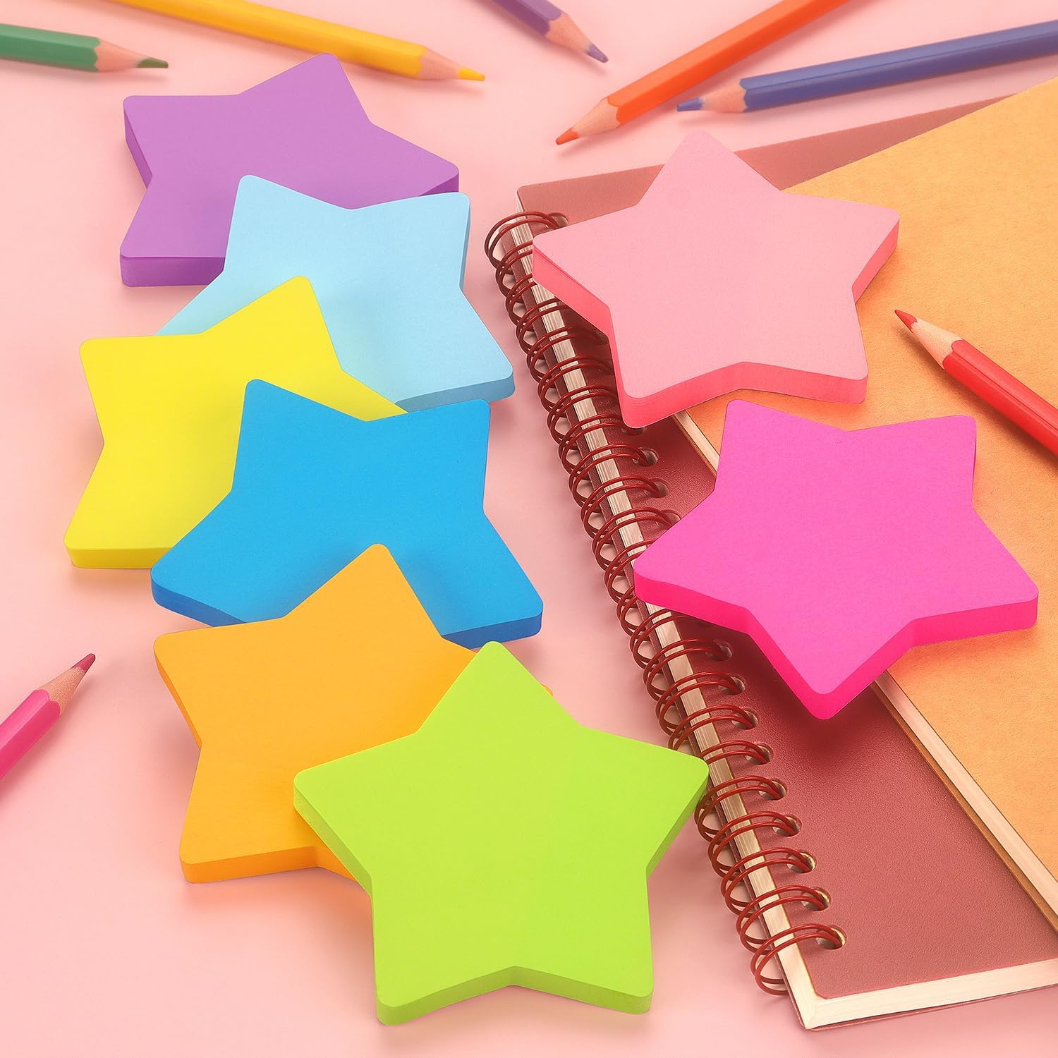 Star Shape Sticky Notes 8 Color Bright Colorful Sticky Pad 75 Sheets/Pad Self-Sticky Note Pads (8 Pads) image number 3
