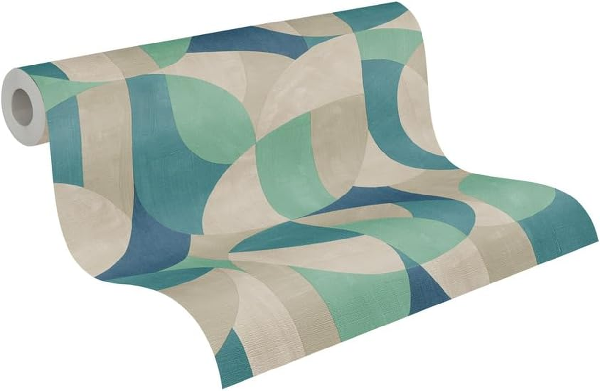 A.S. Cr&eacute;ation Livingwalls Hot Spots Motif Wallpaper 10.05 M X 0.53 M with Leaf Pattern - Green, Yellow, Turquoise, Metallic - Non-Woven Wallpaper, Wall Decoration in Tropical Style, Made in Germany