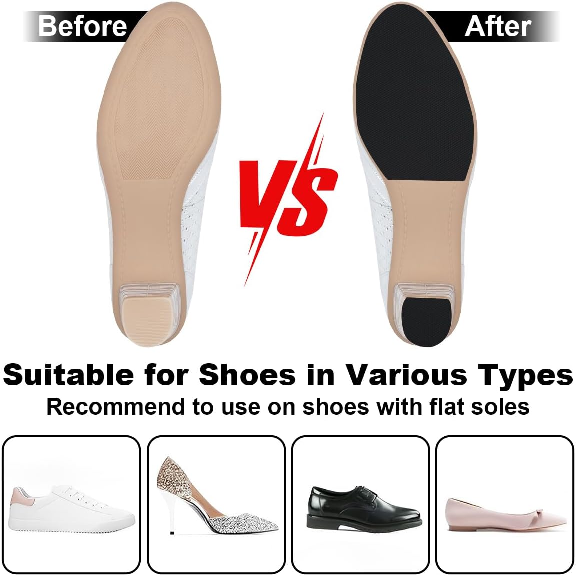 4Psc Shoe Sole Protectors, FHDUSRYO 10.5"X4.09" Shoe Grips on Bottom of Shoes, Self Adhesive Shoe Bottom Grip Pads, Non-Slip Shoe Sole Pad Shoe Bottom Protector for Man Women Shoe, Heels Boots image number 1