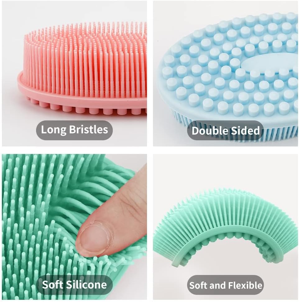 Silicone Scrub, 3PCS Body Scrub, Silicone Shower Body Brush, Bath & Shower Brush, Soft Silicone Loofah Exfoliator (Pink + Green + Blue) image number 1