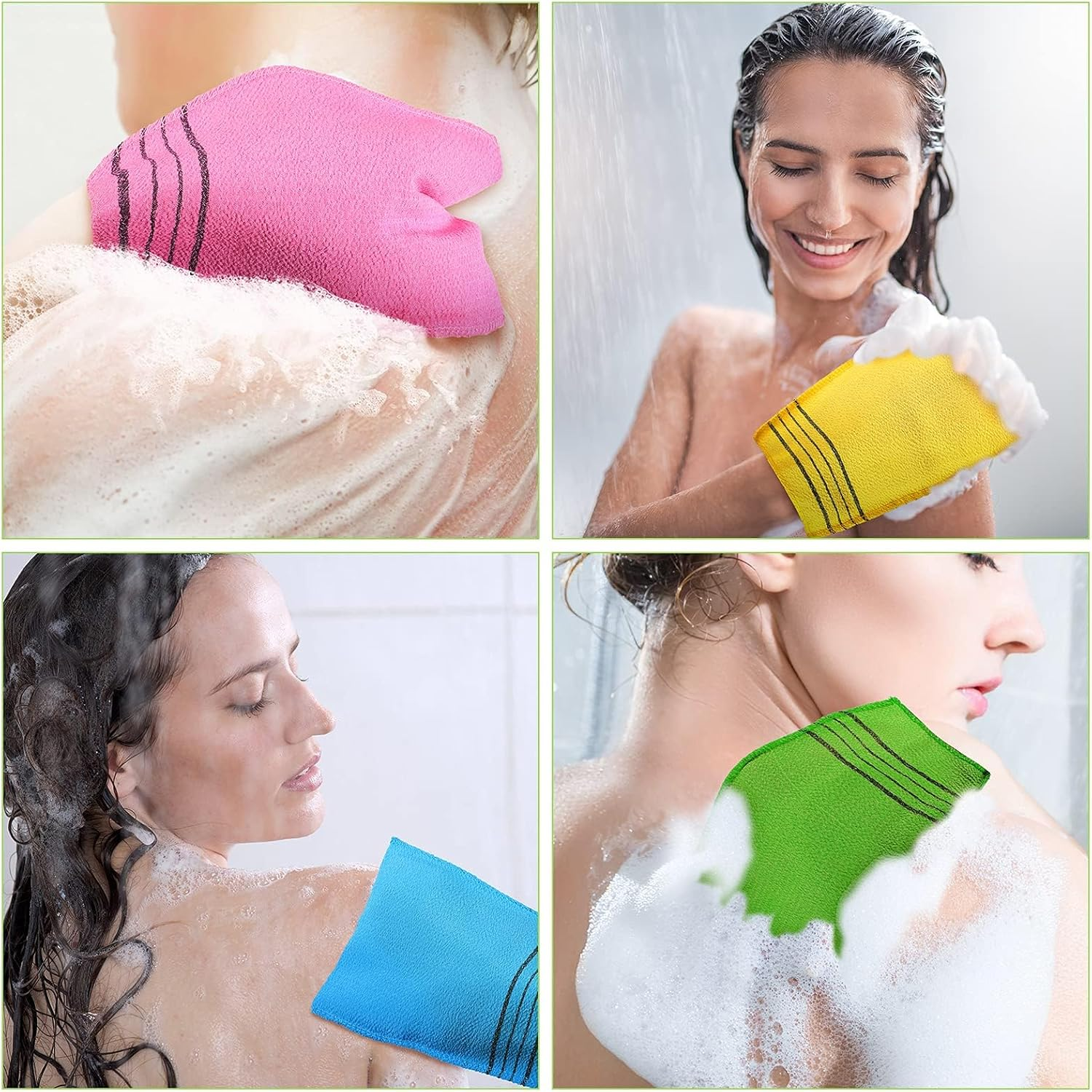 12Pcs Korean Exfoliating Mitt Glove, Colorful Italy Towel Body Exfoliating Scrubber, Washcloth for Removing Dead Skin Cleaning Skin Reducing Dirt Grease, Back and Body Gentle Scrub Mitt for Women Men