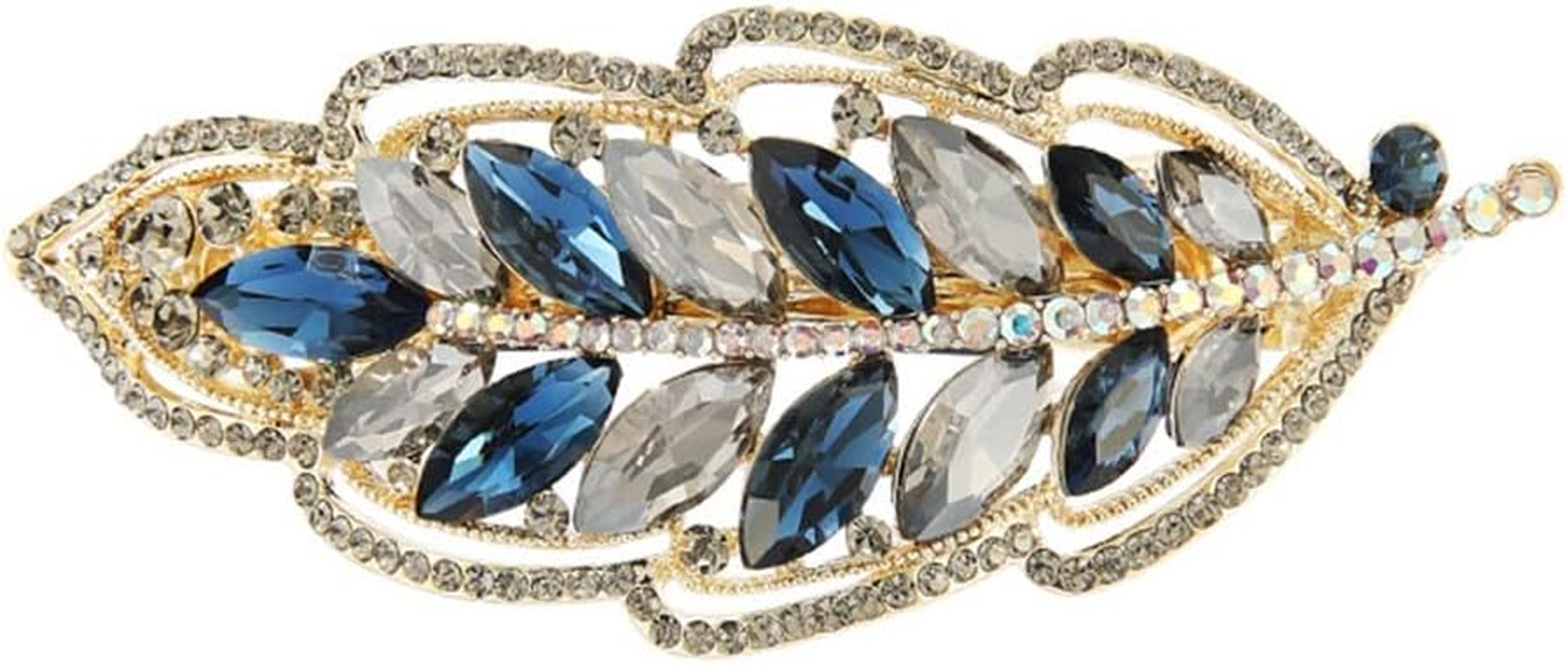 Rhinestone Hairpin,Crystal Barrette,Curl Hair Clip,Leaf Hairpin Female Clip Headdress Back Head Spring Clip Rhinestone Hairpin Hair Accessories (Color : A, Size : 9.6 * 3.8Cm) image number 4