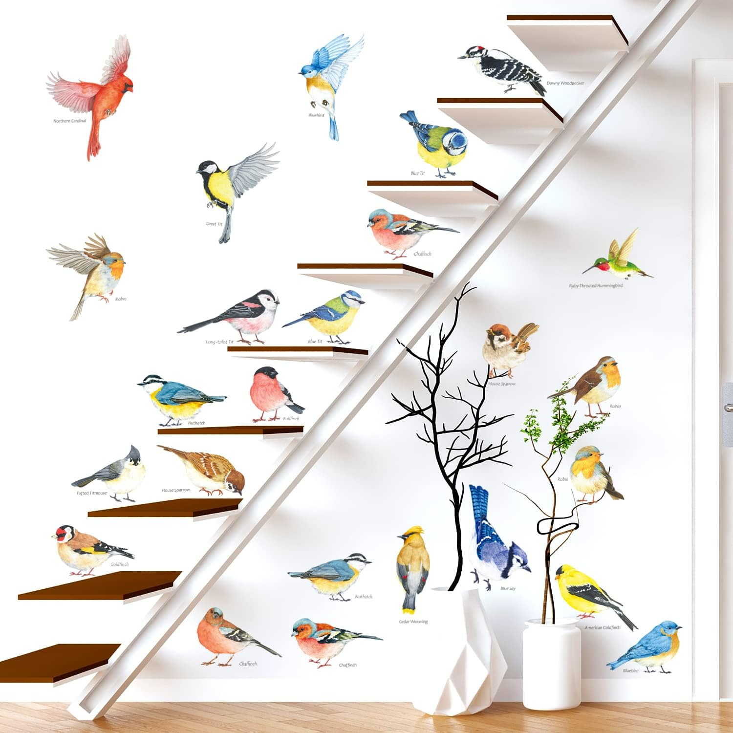 DECOWALL DS-8063 25 Little Birds Wall Art Stickers Colourful Flying Bird Wall Decals Removable Home Garden Tree Decor Window Poster Bedroom Kitchen Living Room image number 2