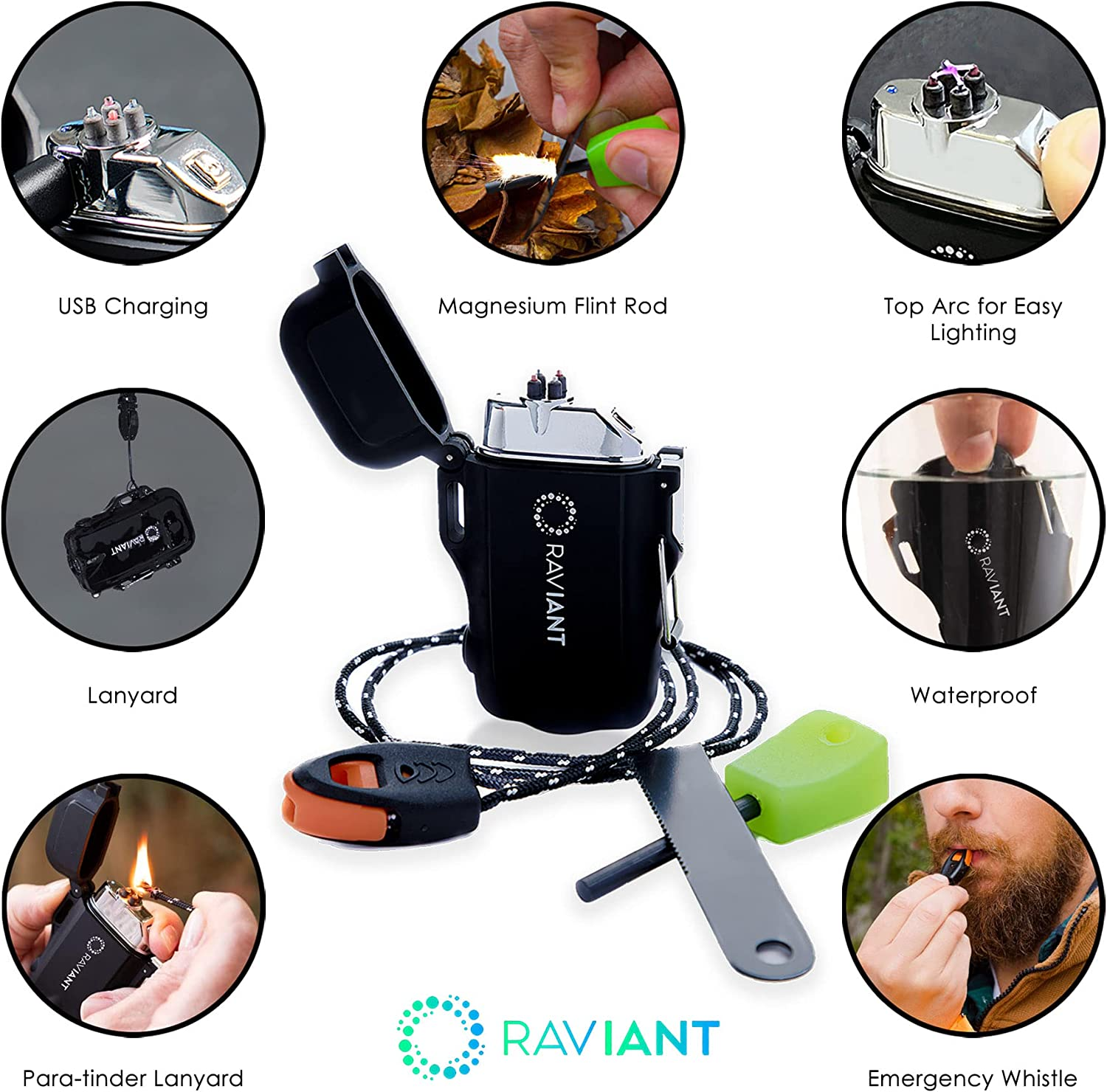 RAVIANT Ligher, Electric Plasma Lighter, Rechargeable Electric Lighter- Flameless Dual Arc Lighter with Emergency Whistle, Flint Rod, and USD Cable for Outdoor Adventures (Orange) [100% Aussie-Owned] - Black image number 5