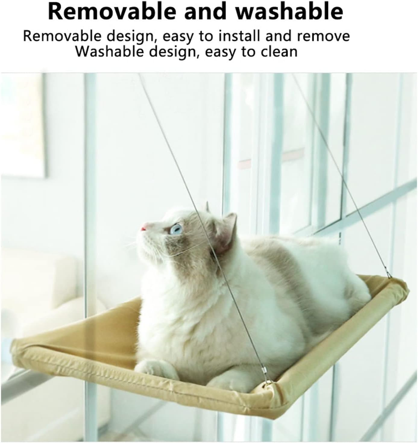 Cat Window Hammock, Window Perch Space Saving Detachable Washable Window Mounted Cat Hammock, Cat Bed Cat Window Perches Bed for All Seasons image number 5