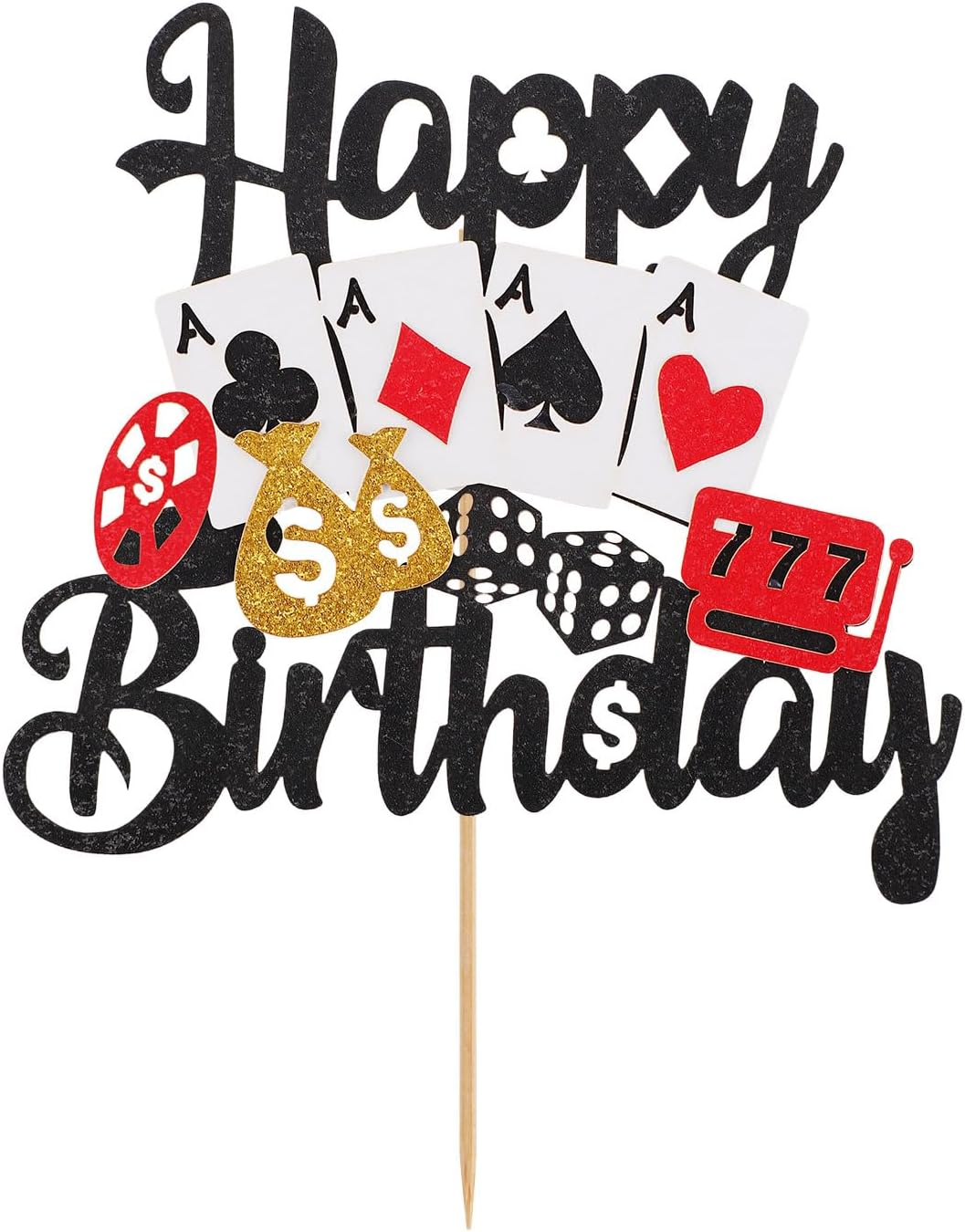Casino Cake Topper, Happy Birthday Poker Game Cake Topper Casino Theme Cake Decoration for Las Vegas Casino Night Theme Birthday Party Supplies image number 2