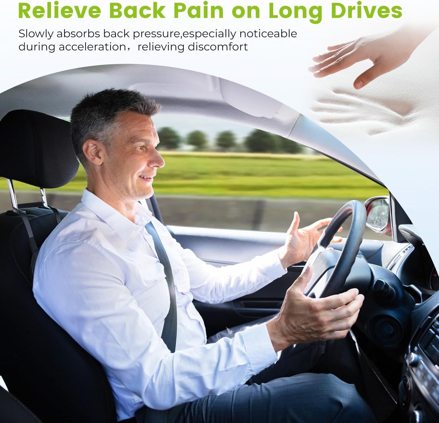 Lumbar Support Pillow for Car, Soothe Back Discomfort with 20.9" Lengthened Support & Dual Adjustable Straps, Ergonomic Memory Foam Back Support Pillow Fits Mid and Large Cars, Suvs, Trucks image number 3