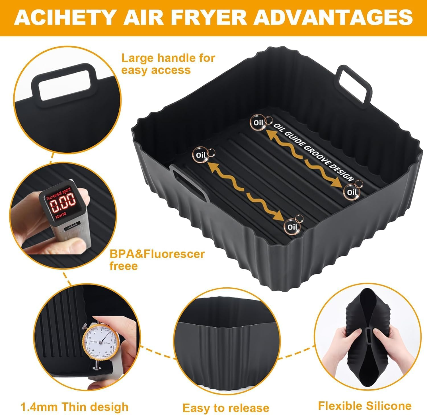 Akulife Air Fryer Liners Silicone Reusable for Tefal Easy Fry 5.2L/3.1L, Dual Air Fryer Inserts, Accessories for Lakeland 5L/3L, Tower T17099 5.2L/3.3L, Salter 5.5L/3.5L, Netta 5.5L/3.5L image number 2