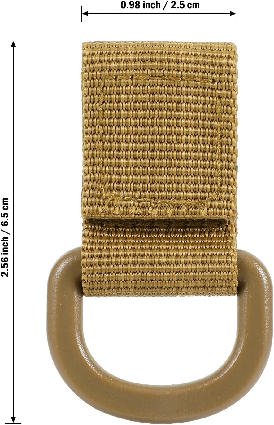 Tactical D-Ring Clip with Hook & Loop for Backpack Accessories Kettle Key Holder, Military D-Ring Adaptor for Molle Bags Webbing Attachment Strap - Coyote Brown-4Packs image number 5