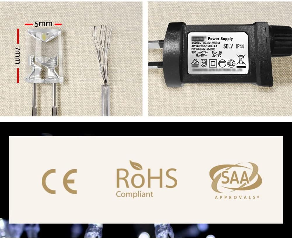 Jingle Jollys Christmas Lights Cold White LED Curtain Light, Outdoor Decorations, 6M X 3M 600 Bulbs for Home Indoor Decor Party Wedding Waterproof Twinkle Fairy Flashing image number 1