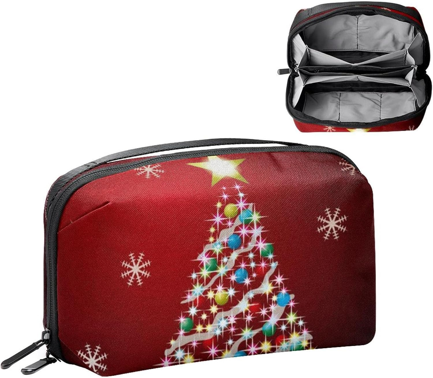 Travel Toiletry Bag for Women and Men, Water-Resistant Shaving Bag for Toiletries Accessories, Christmas Colored Tree Snowflakes Vintage image number 5
