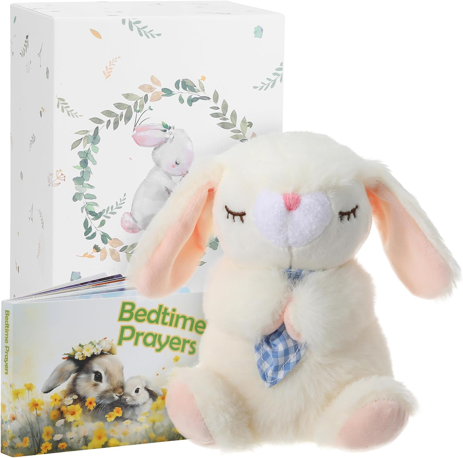 Sawnfay Baptism Gifts for Girls and Newborn Baby, Christening Gifts Set, 7" Praying Bunny Plush Toy and Bedtime Blessing Book in Keepsake Gift Box, Ideal for Kids