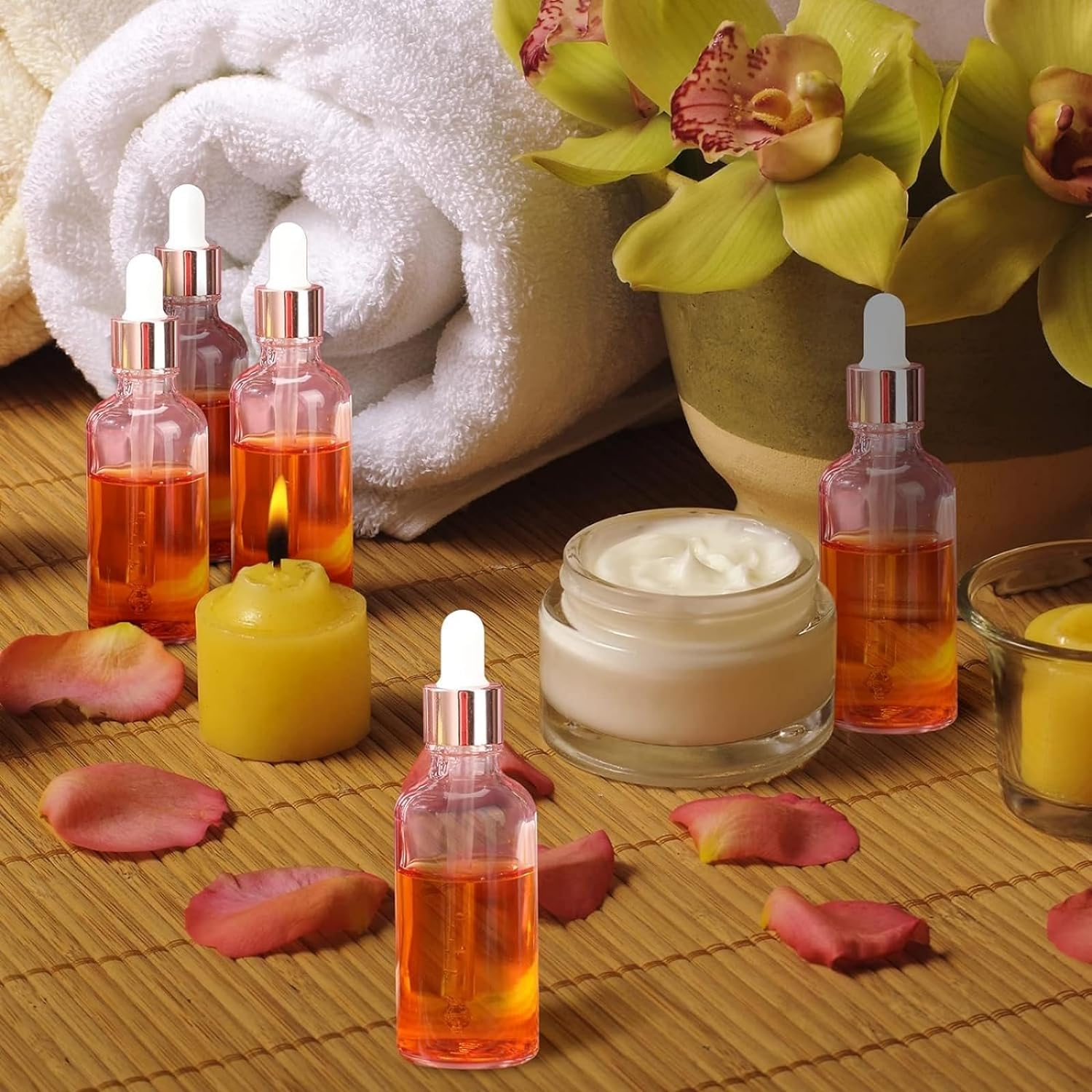 TAVVKE 10Pcs, 10Ml Glass Dropper Bottles with Dropper Pipettes, Travel Mini Refillable Empty Dropper Bottles for Essential Massage Oils/Chemical Liquid/Aromatherapy (Pink)