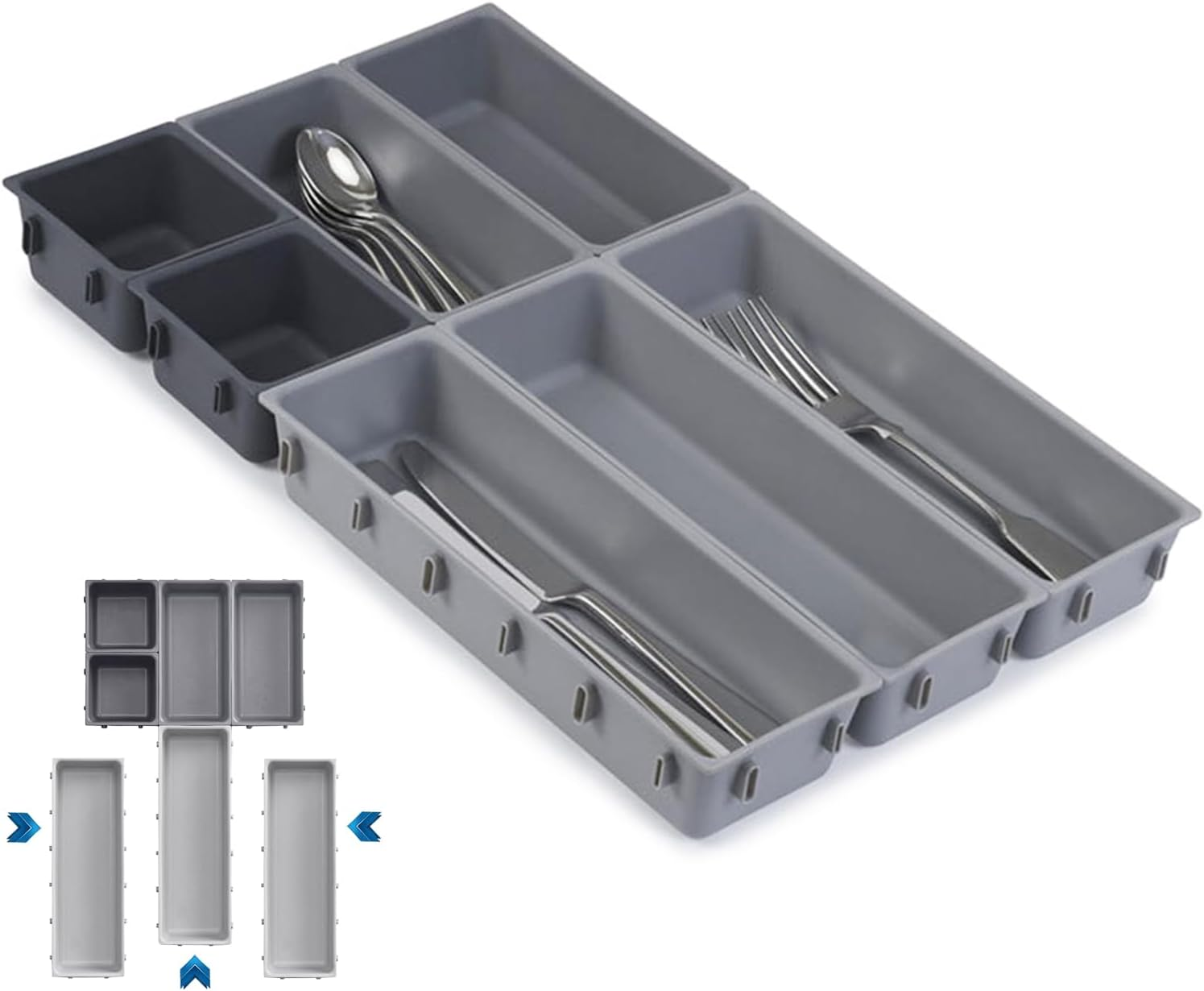 Compact Small Cutlery Tray Organiser, Utensil Holder for Drawers, Kitchen Silverware Drawer Organizer Divider for Spoons Forks & Short Knives, White Green