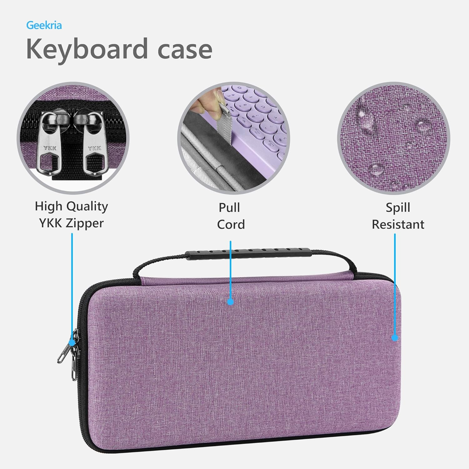 Geekria Keyboard Carrying Case, Hard Shell Protective Travel Bag for Small Compact Keyboard, Compatible with Logitech Pebble Keys 2 K380S / K380 (Lavender) - Blueberry image number 3