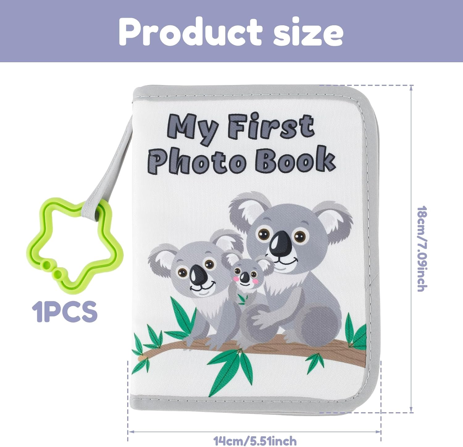 Djapwpx-Soft Cloth Photo Book, Cloth My First Photo Book, Free Illustration Baby Photo Album with Plastic Star Hook, inside Smooth Page First Year Memory Album, Safe Photo Album for Baby (Grey)