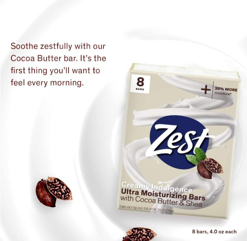 Zest 8-Bar Bath Size Soap, Creamy Cocoa Butter & Shea, 4 Ounce image number 7