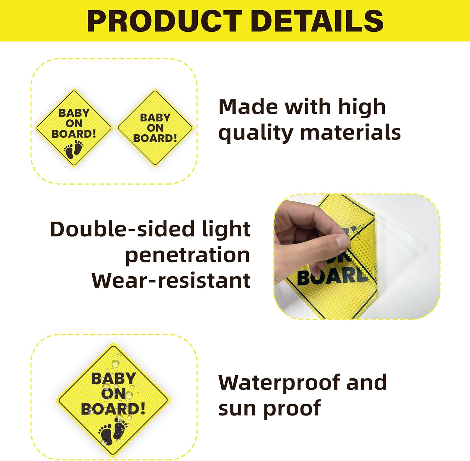 Hayten Baby on Board Car Stickers,2 Pack 5" X 5",Baby on Board Sign Non-Magnetic Sticker for Car Warning Signs Durable and Strong Adhesive Cars Stickers Exterior image number 3