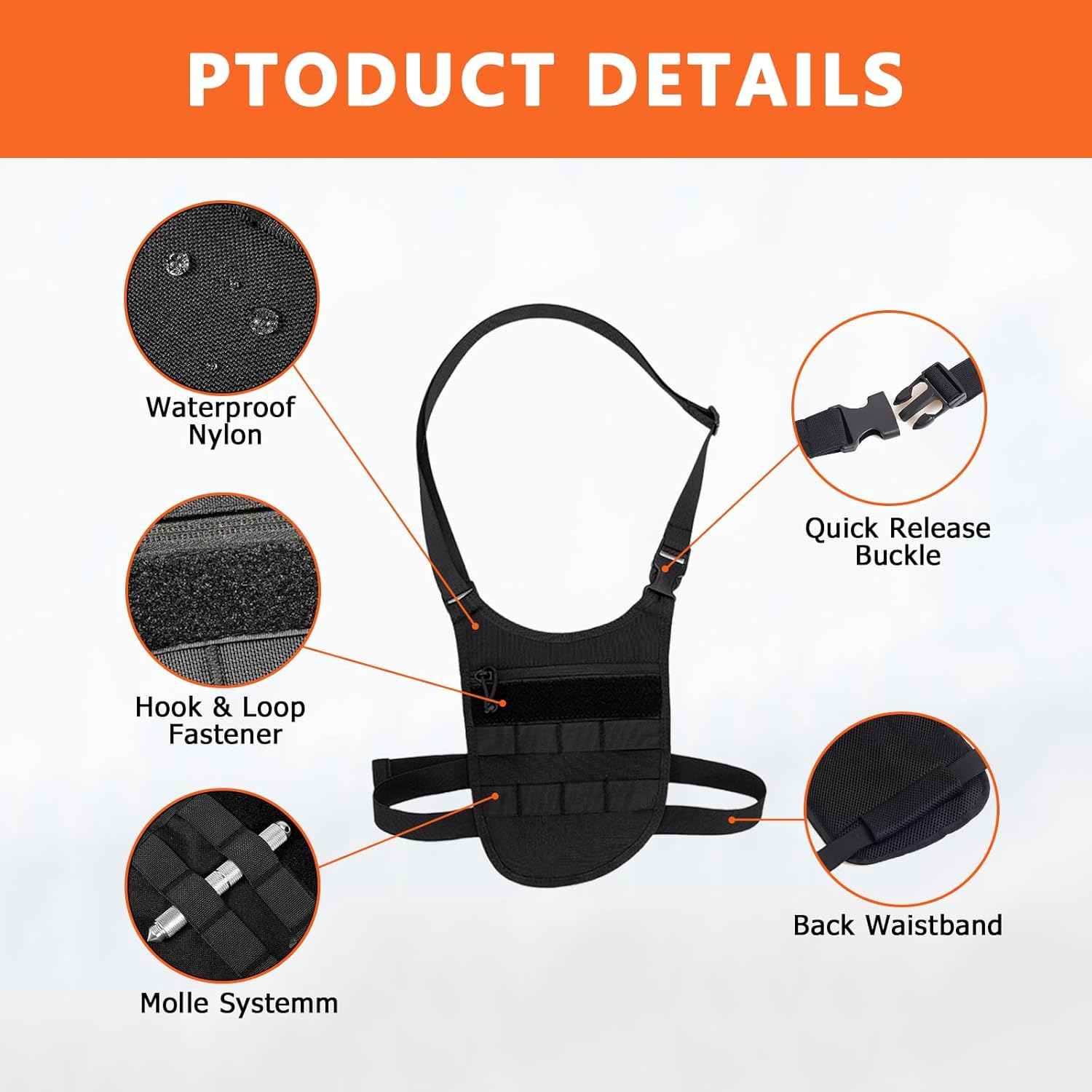 Underarm Single Shoulder Bag, anti Theft Sling Bag Crossbody Chest Pouch for Travel Outdoor with Adjustable Waist Belt image number 3