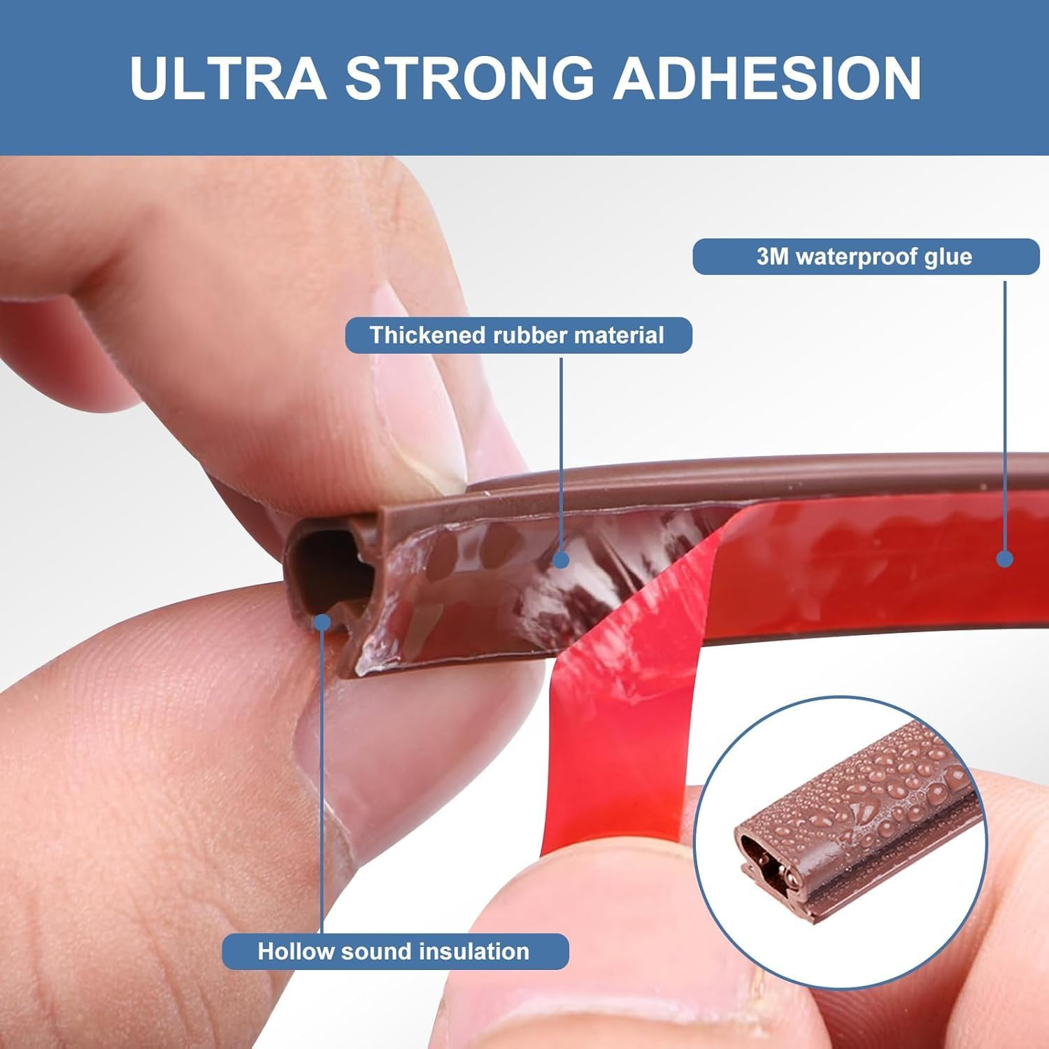 15M Door and Windows Seal Strip, Self Adhesive Rubber Door Seal for Insulation, Weather Stripping for Doors and Windows, Insect Proof, Sound Proof, Weather Stripping (Brown) image number 4