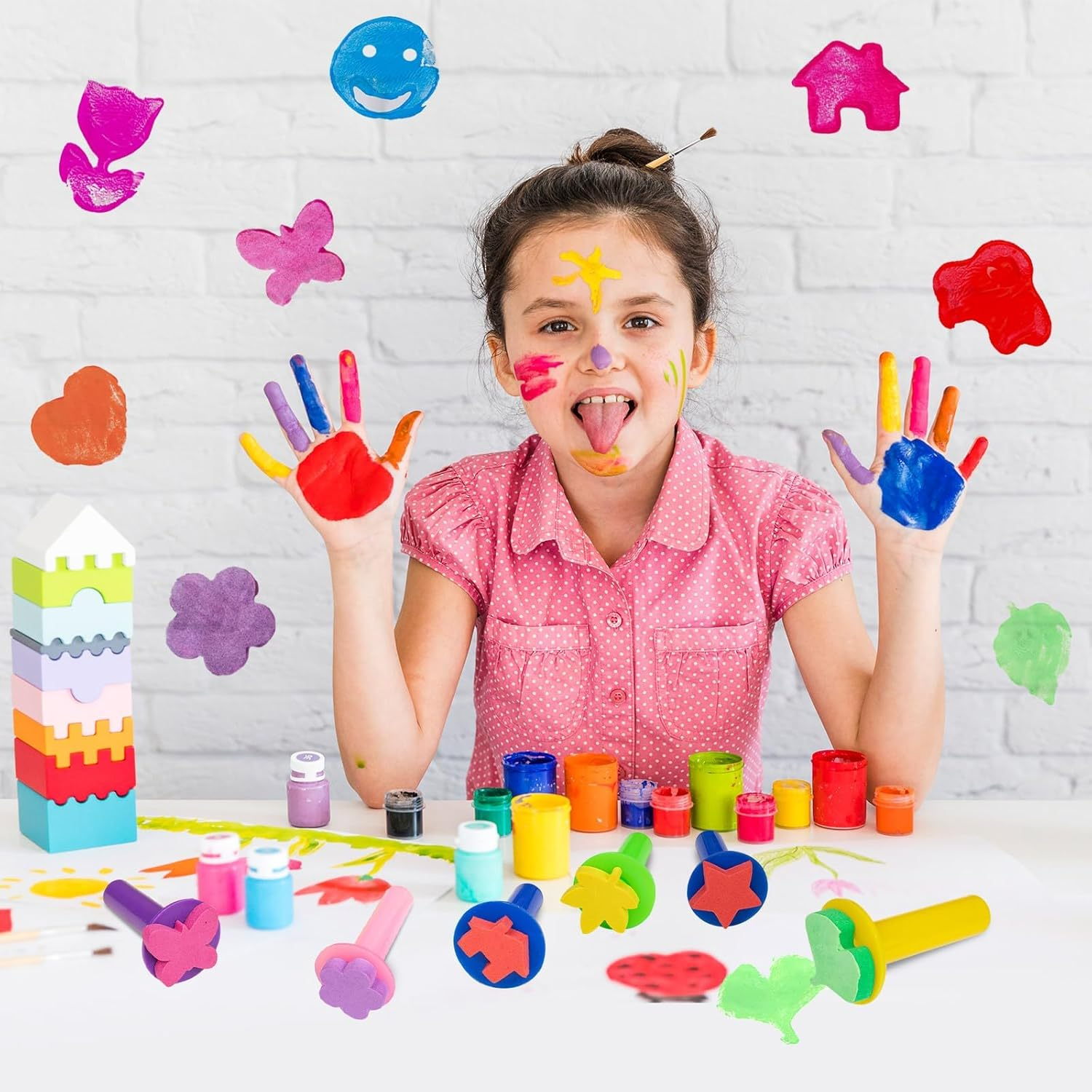 12Pcs Paint Stamps for Kids, Painting Sponges, Educational Foam Stamps for Toddler Finger Painting, Sponge Brush Set for Kids&rsquo; Artistic Creativity, Foam Art Supplies. image number 3