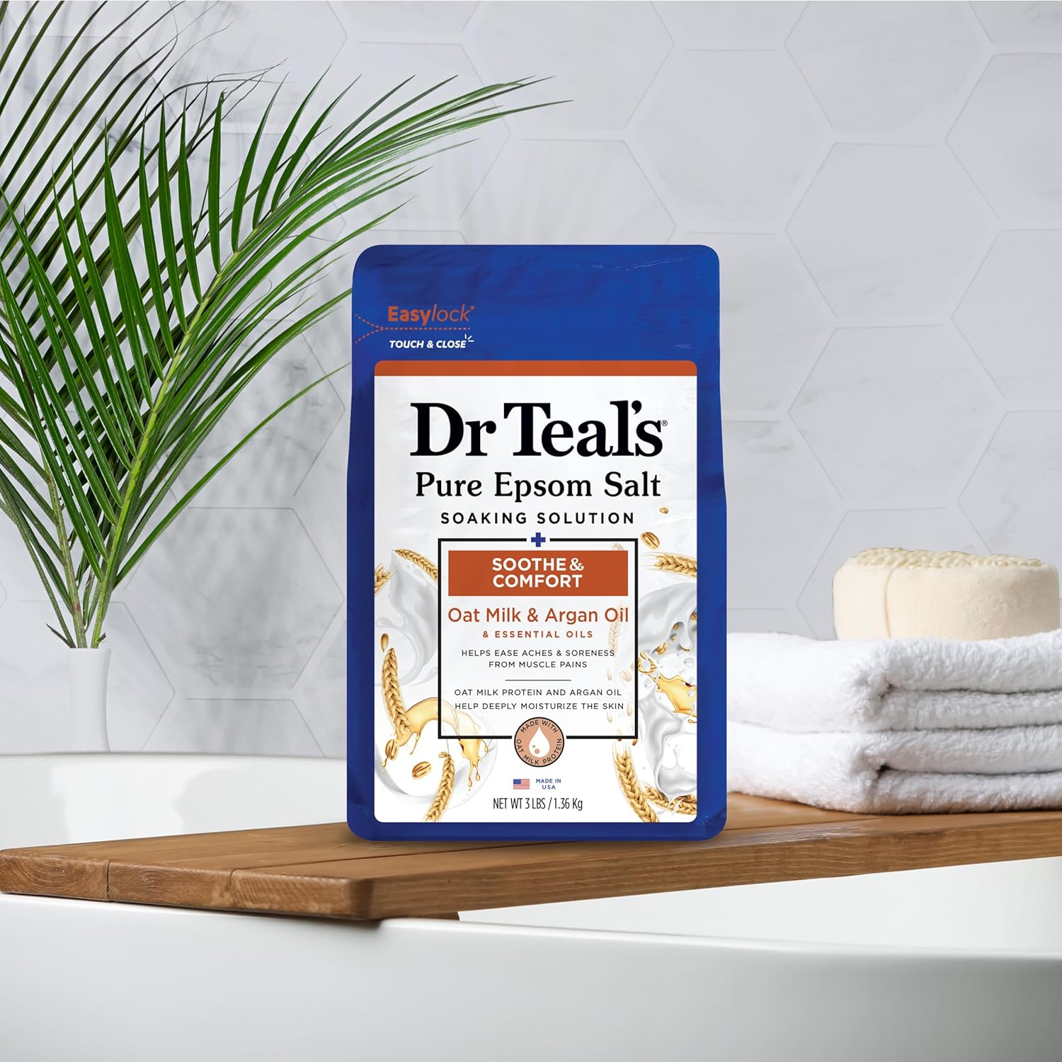 Dr Teal'S Pure Epsom Salt, Soothe and Comfort with Oat Milk and Argan Oil 1.36KG image number 6