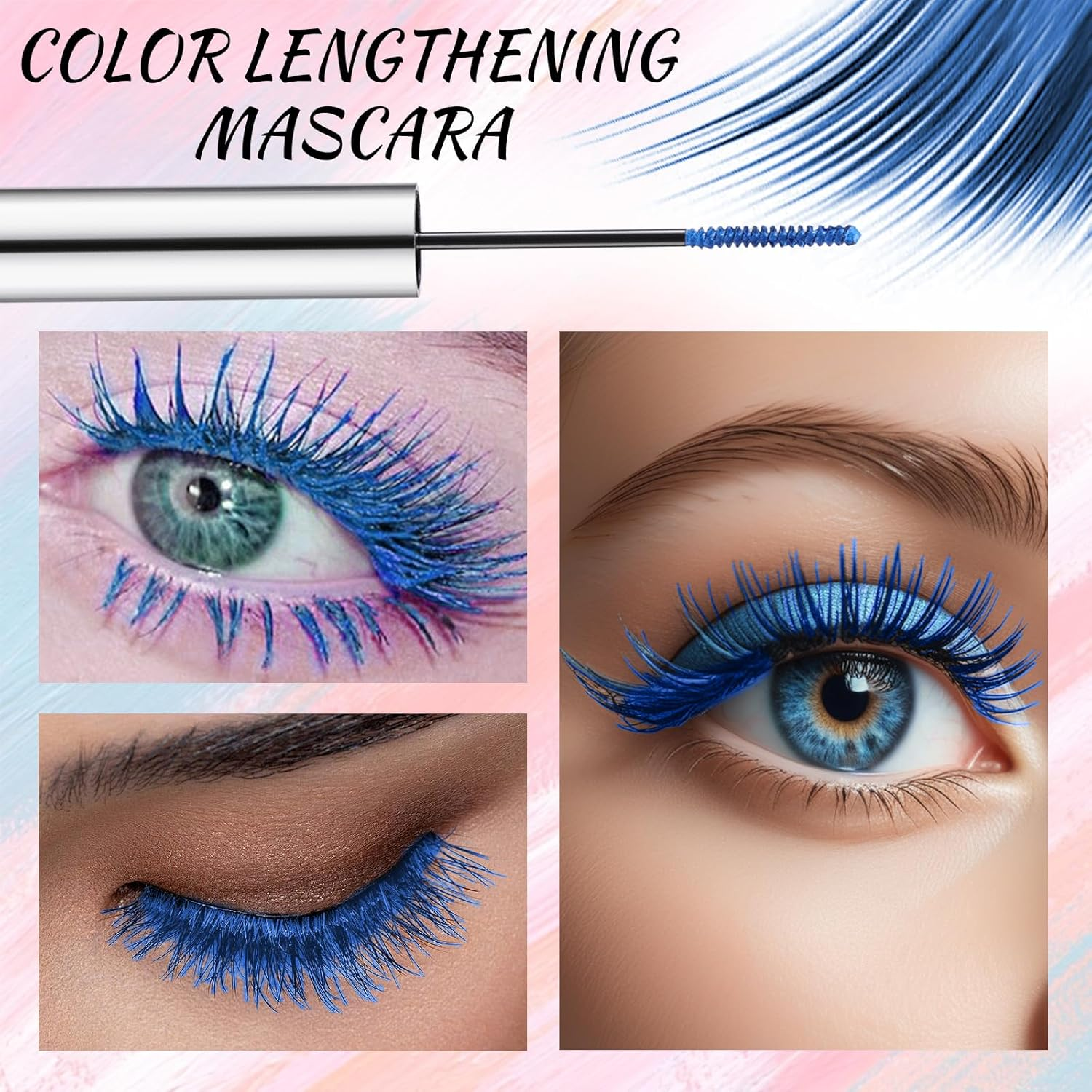 YBUETE Blue Mascara, Colorful Mascara for Cosplay Party Eye Makeup, Long-Lasting Waterproof Colored Mascara Makeup, Long & Thick Curling Mascara, Colorful Mascara Eye Makeup Present for Women - Pink image number 3