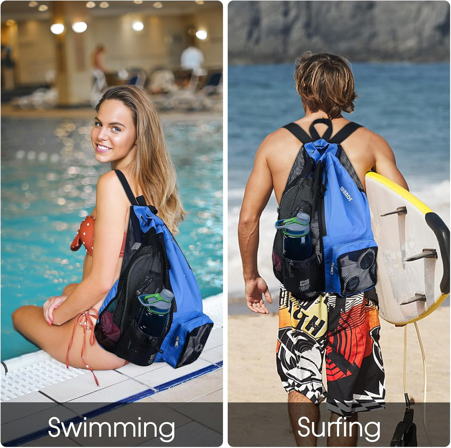 WANDF Swim Bag Mesh Drawstring Backpack with Wet Pocket for Swimming, Gym, and Workout Gear image number 1