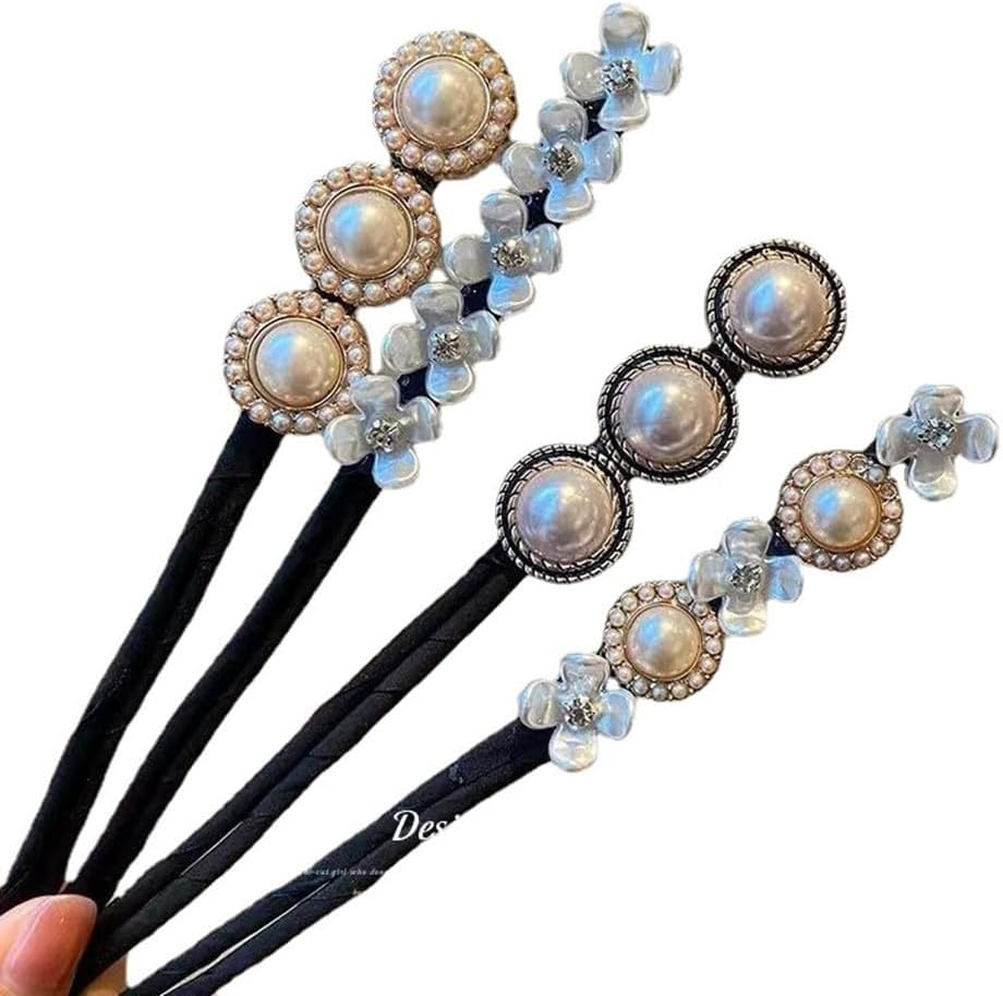 4 Pieces Flower Pearl Hair Bun Maker Twist Headband Doughnut Bun Maker Lazy Hairstyle Accessories for Women Girls image number 3