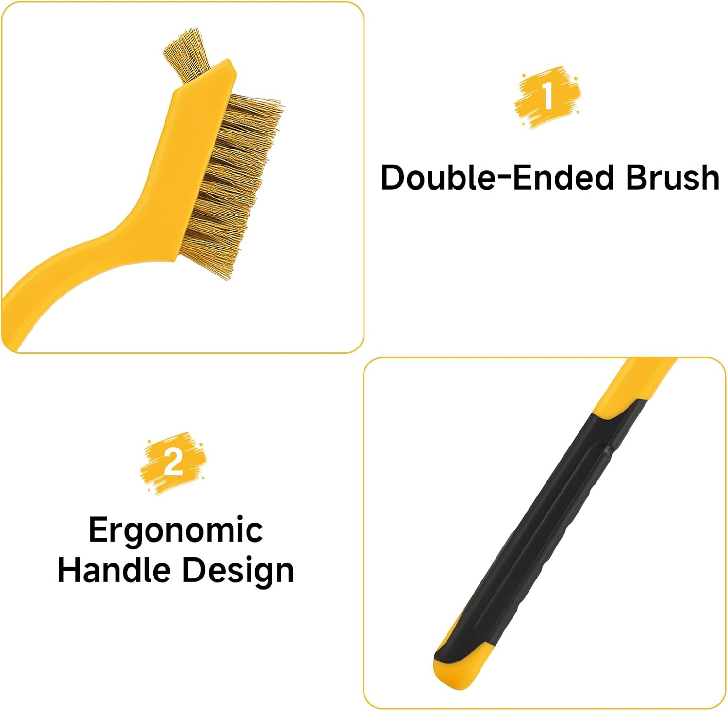 3-Pack 7'' Copper Plated Steel Wire Brush Set,Multi-Use Dual Head and Curved Handle Grip,Wire Cleaning Brush for Toilet,Kitchen, Bathroom Etc image number 5