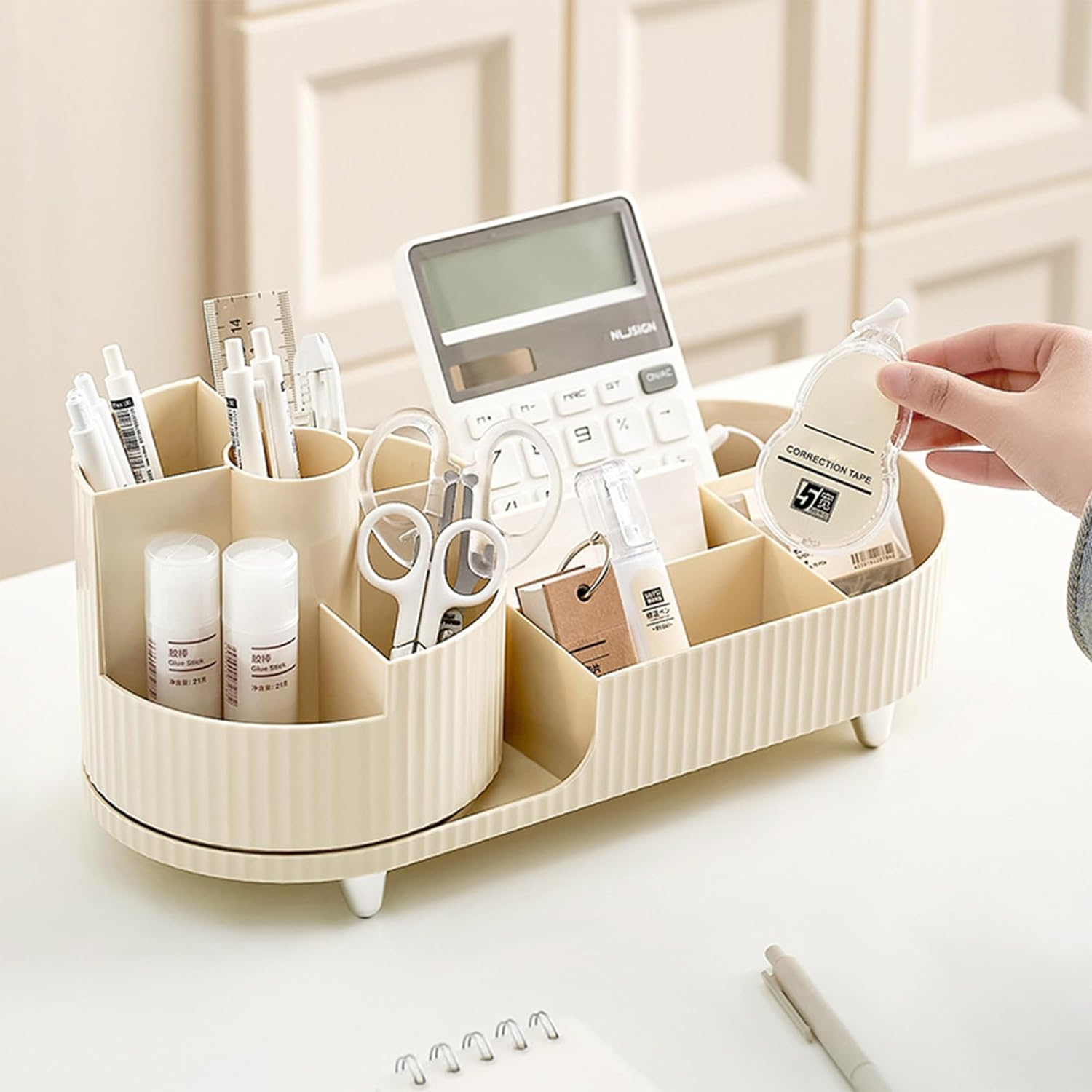 Rotating Makeup Organizer Large Capacity Cosmetic Organiser Desk Dresser and Bathroom Organizer Cosmetics Display Case for Lipsticks,Skincare,Brushes,Nail Care, Jewelry(Creamy White)