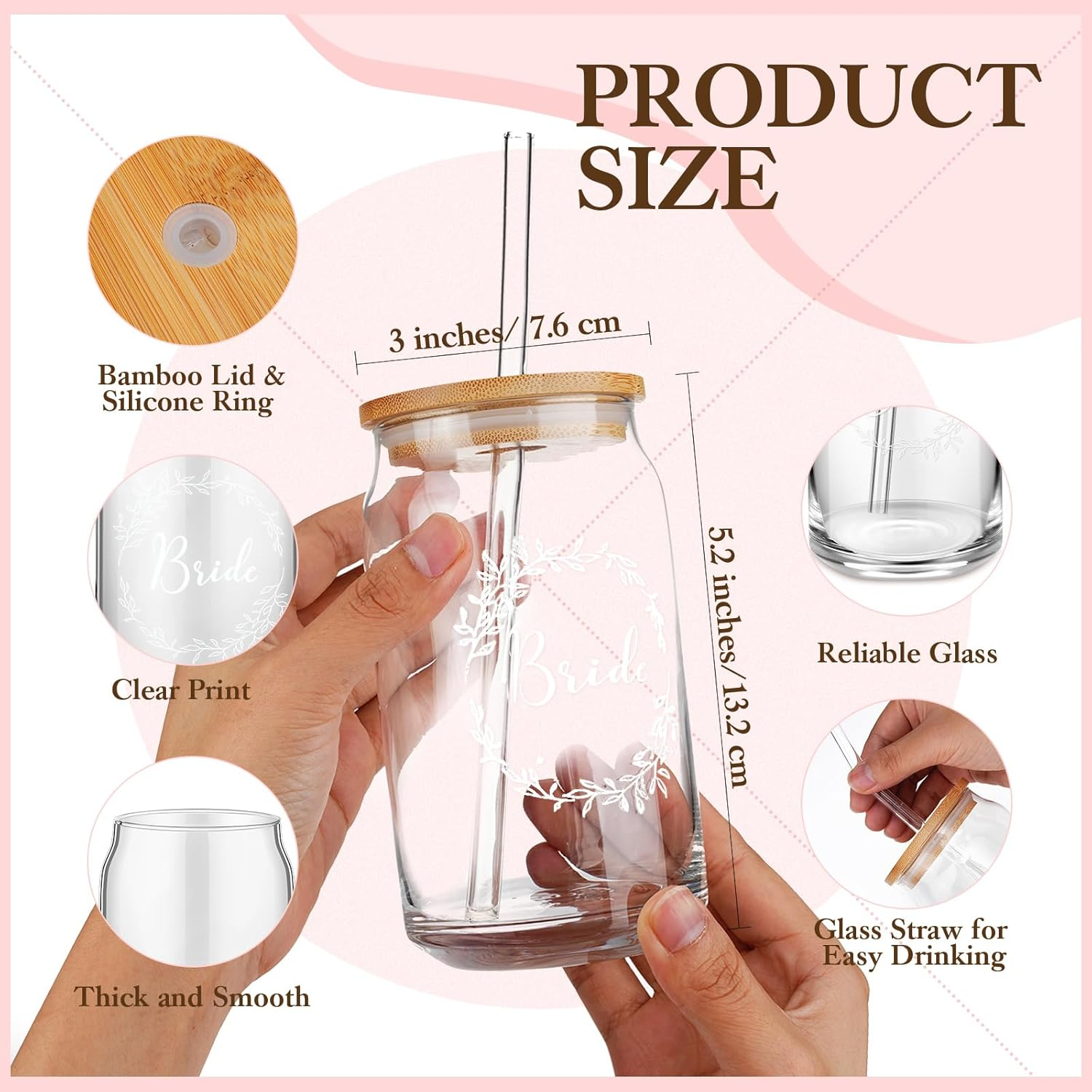 Irenare 8 Pcs Bride Gifts Set for Bridal Shower Bachelorette Party Robe Cup Makeup Bag Bracelet Scrunchies Card Pen Gift Box(Pink) - 1, White image number 7