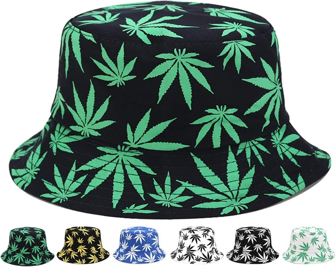INOGIH Reversible Bucket-Hat Marijuana-Cannabis Weed Foldble Fisherman Hat Packable