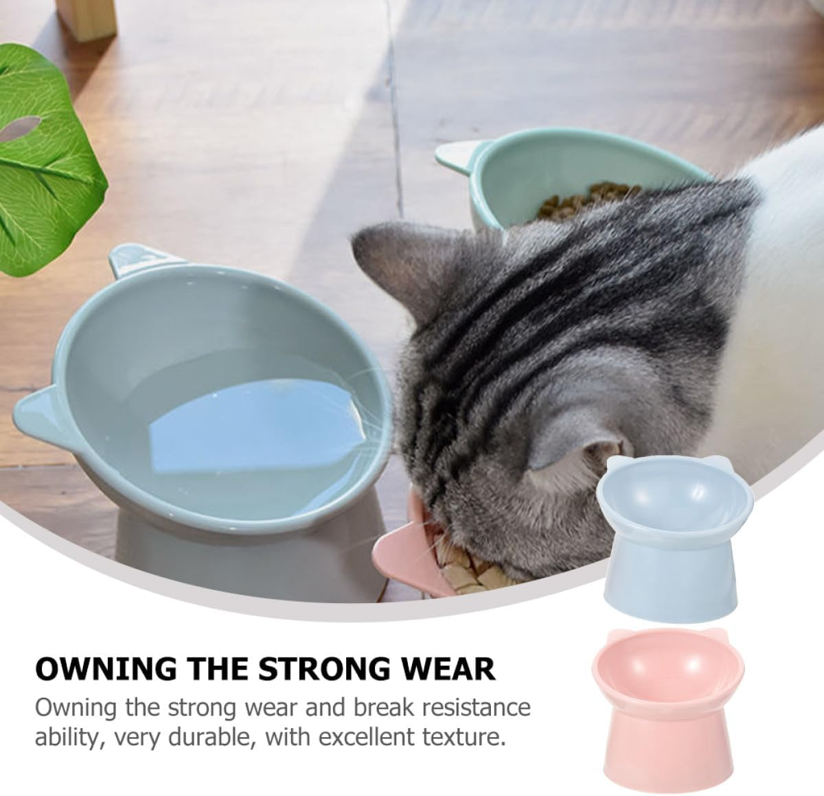 Gadpiparty 2Pcs Elevated Cat Feeding Bowls with Neck Guard, Raised Plastic Pet Bowls for Cats and Kittens, Anti-Spill Pink and Blue Compact Food Dishes for Daily Use image number 6