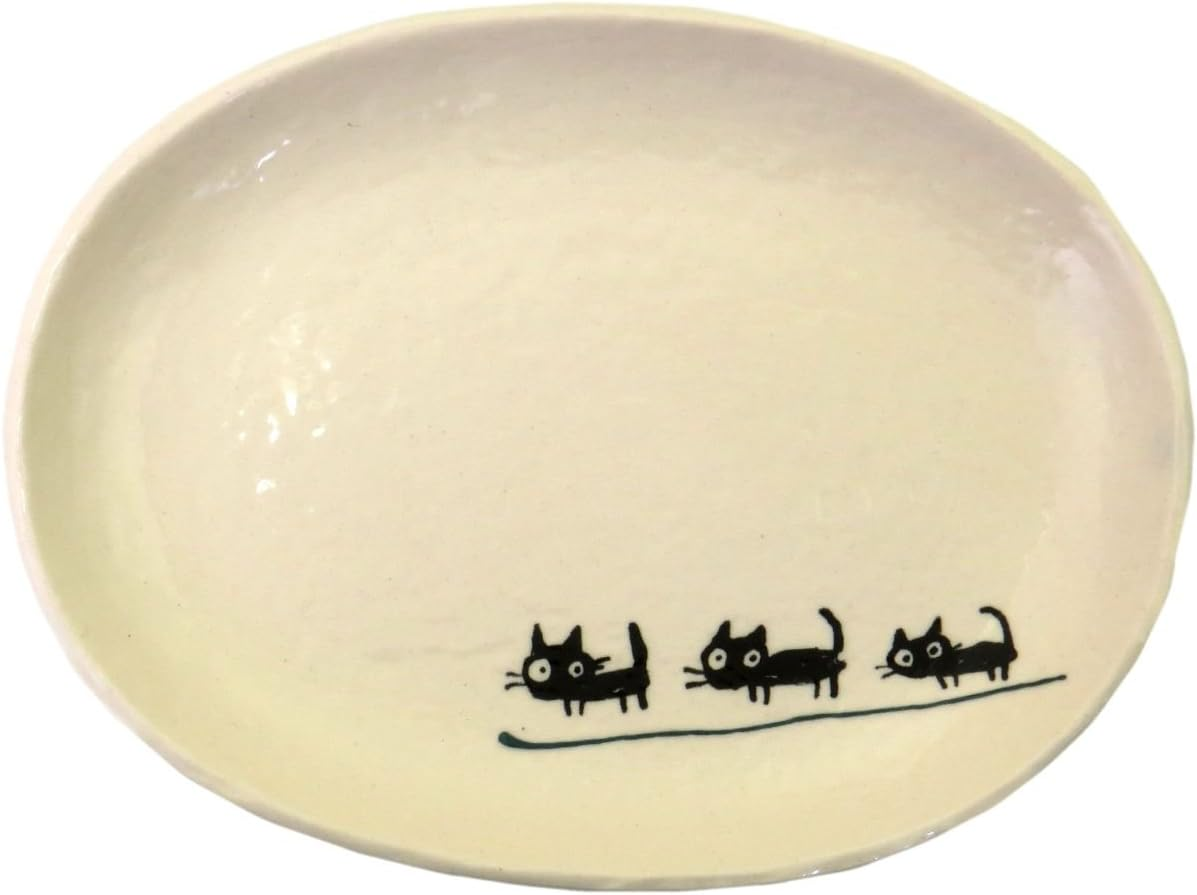 Setoyaki Black Cat Oval Plate (Medium) Orange
