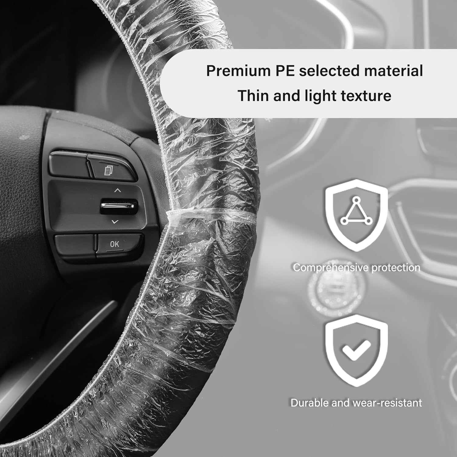 100PCS Disposable Steering Wheel Covers,Disposable Steering Wheel Protector with Elastic for Avoiding Scuffs & Scratches,Universal Car Steering Wheel Cover Car Accessories, 15X15X0.01 Inch image number 2