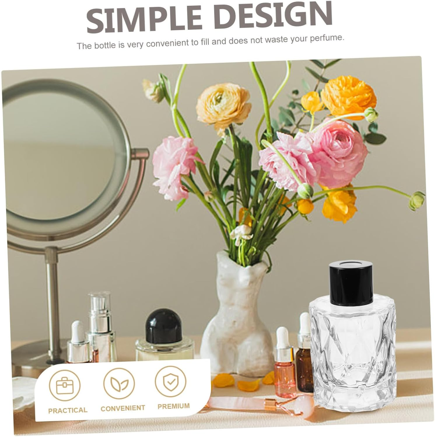 Glass Diffuser Bottle Decor and Perfume Container Set 4Pcs 8Cm Elegant Simple Appearance Practical Aroma Releasing for Living Room Bedroom image number 3