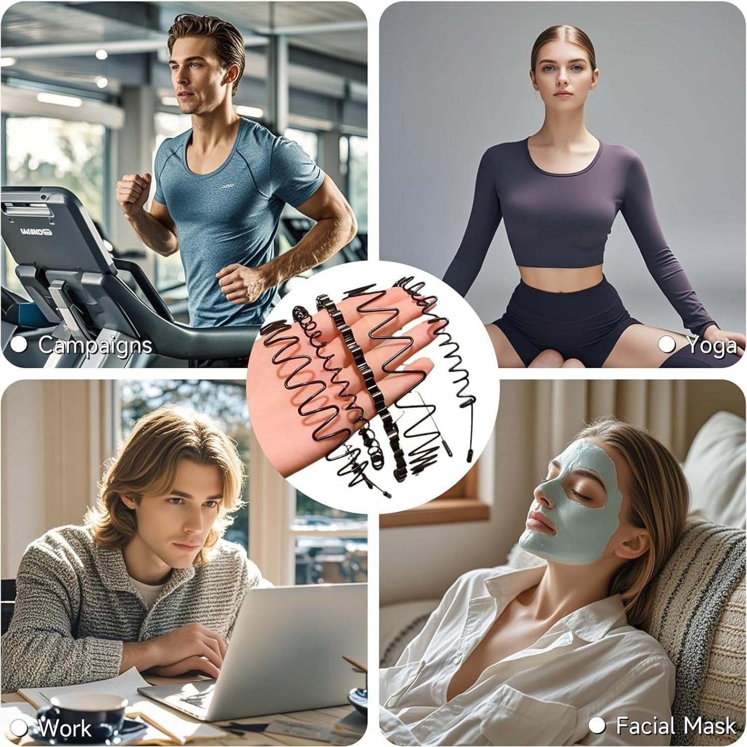 6 Pcs Metal Hair Bands, Spring Wavy Hoop Unisex Black Headband Slicked Back Non Slip Sports Hairband for Women Men, Elastic Non Slip Simple Headwear Accessories image number 2