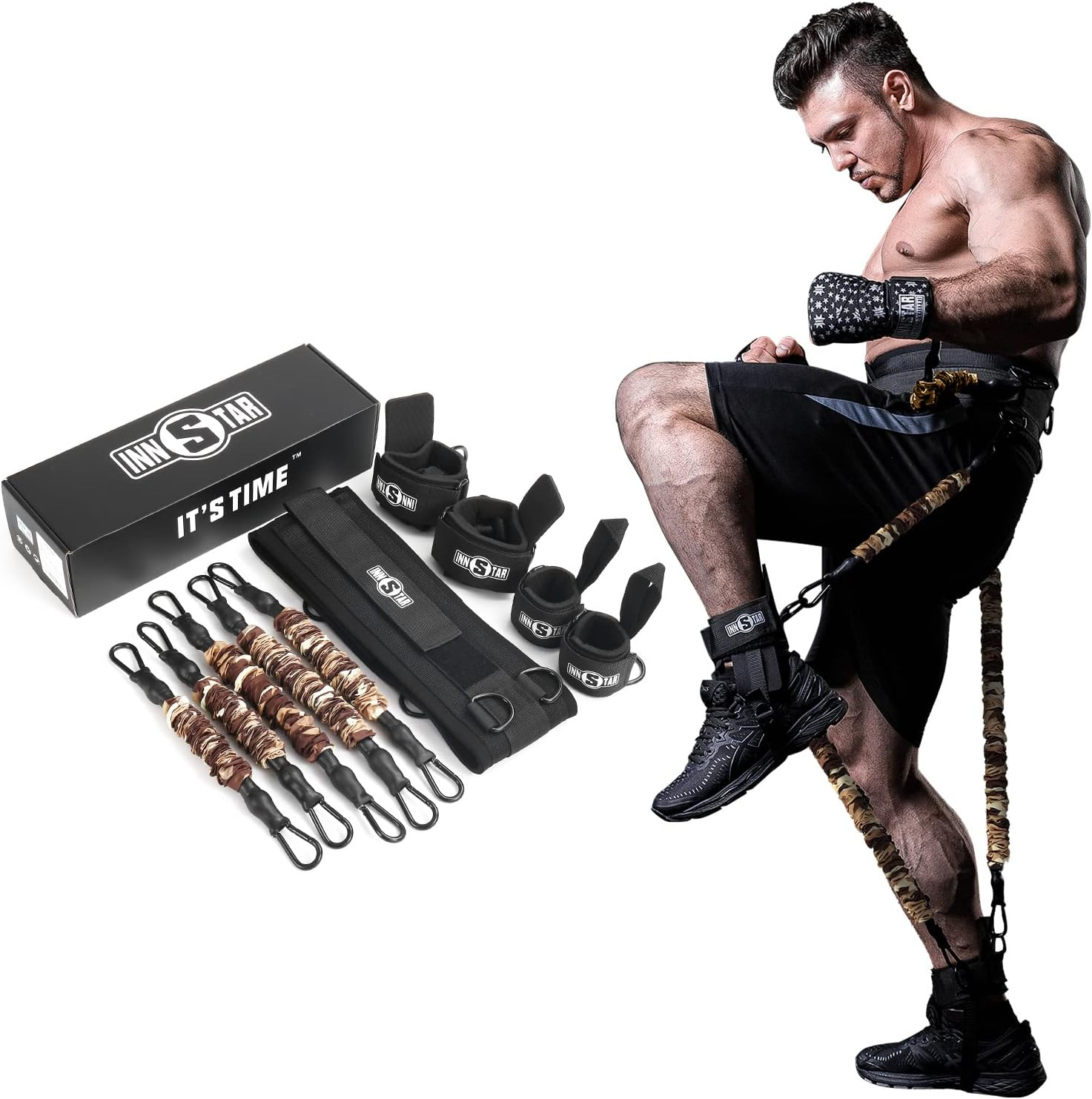 INNSTAR MMA Boxing Training Resistance Belt Band Set Power Punch Pro Strength Training Equipment for Muay Thai,Karate Combat,Fitness,Basketball,Volleyball,Football Men&Women