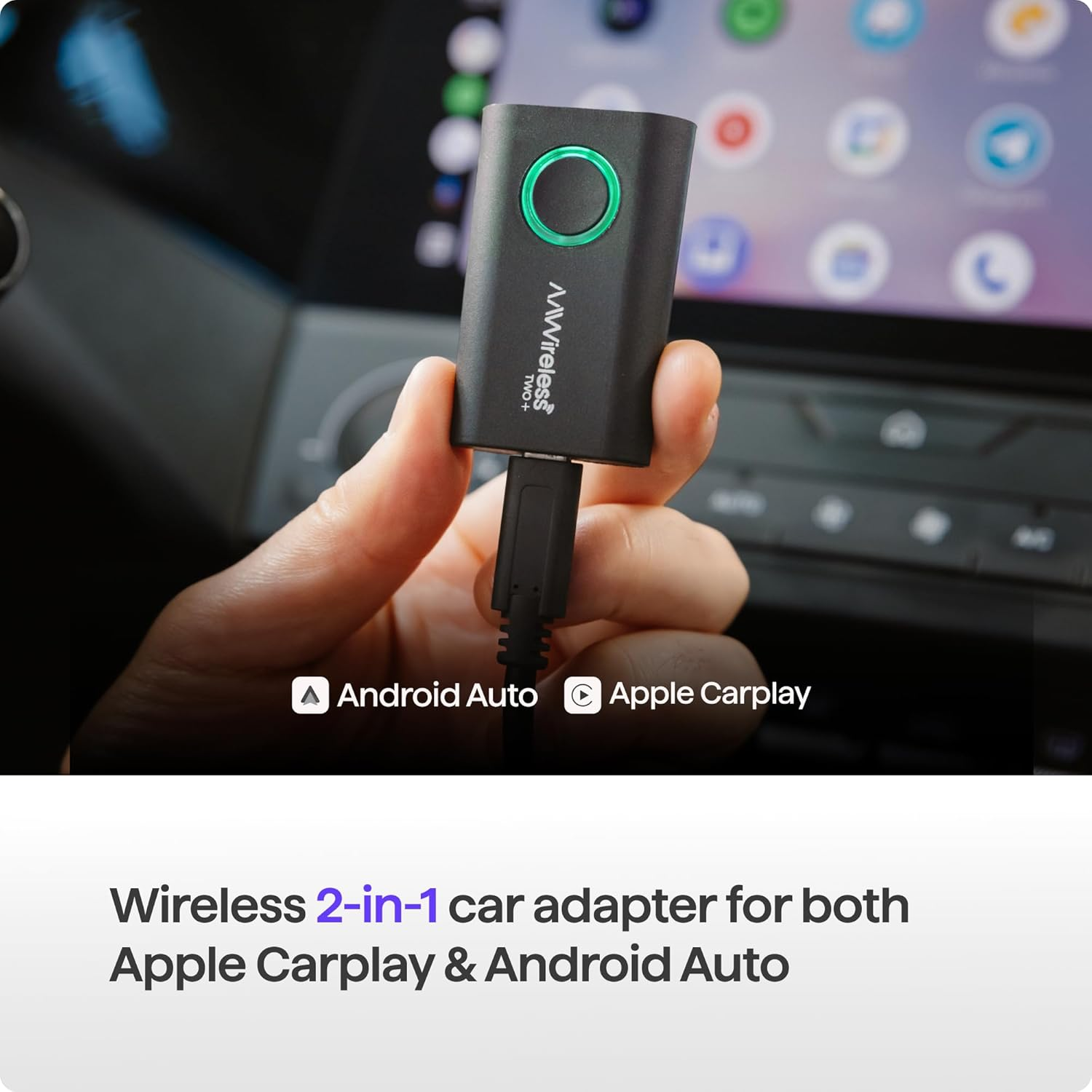Aawireless Two+ Android Auto & Apple Carplay 2-In-1 Adapter &mdash; Wireless Connection via Bluetooth & Wifi &mdash; Suitable for Ios 10+ & Android 11+ &mdash; Multifunctional Button &mdash; Made in Europe image number 2