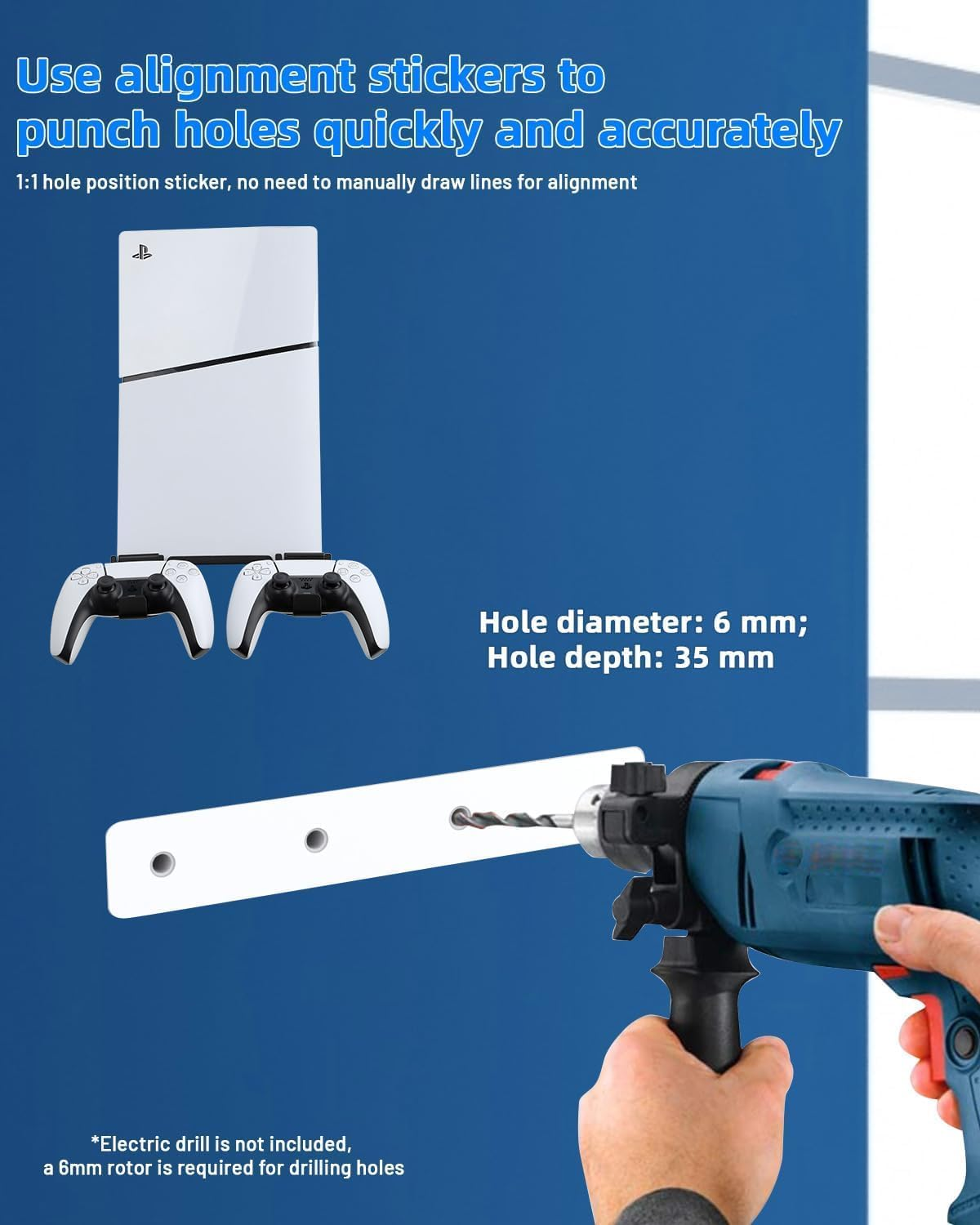 ZONEY Wall Mount for PS5 Slim Wall Mount, PS5 Slim Stand with 2 Removable Controllers Holders, Sturdy Floating Your New PS5 on Wall with Screw Fixing, behind TV (Black, Only for Slim) image number 4