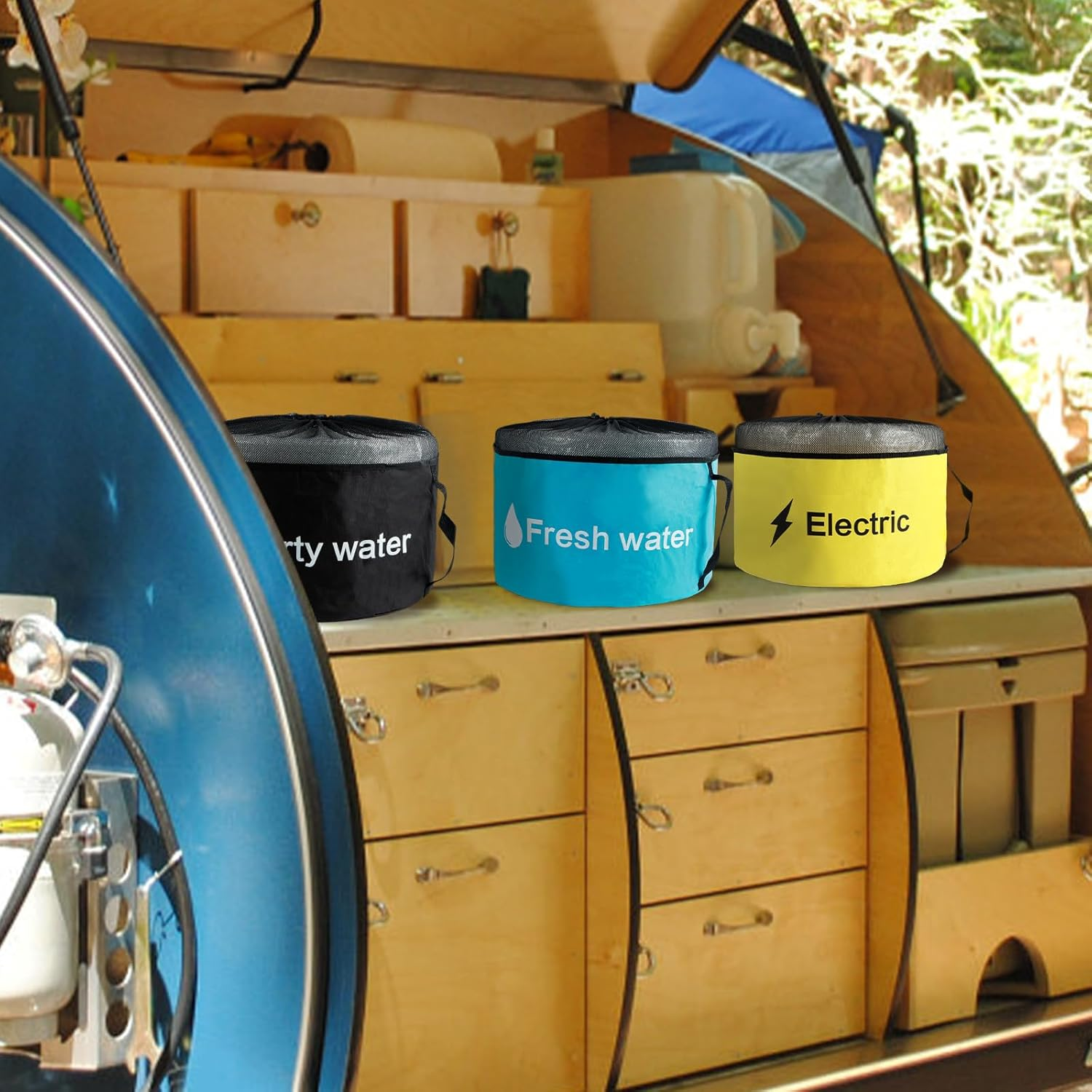 Fxvhojq 3/4Pcs RV Hose Storage Bags with Mesh Top Waterproof RV Utility Bag Multifunctional RV Accessories Storage Bags with Straps Large Sewer Hose Bag for Fresh/Black Water Hoses Electrical Cords - Black+Blue+Yellow+Green image number 4