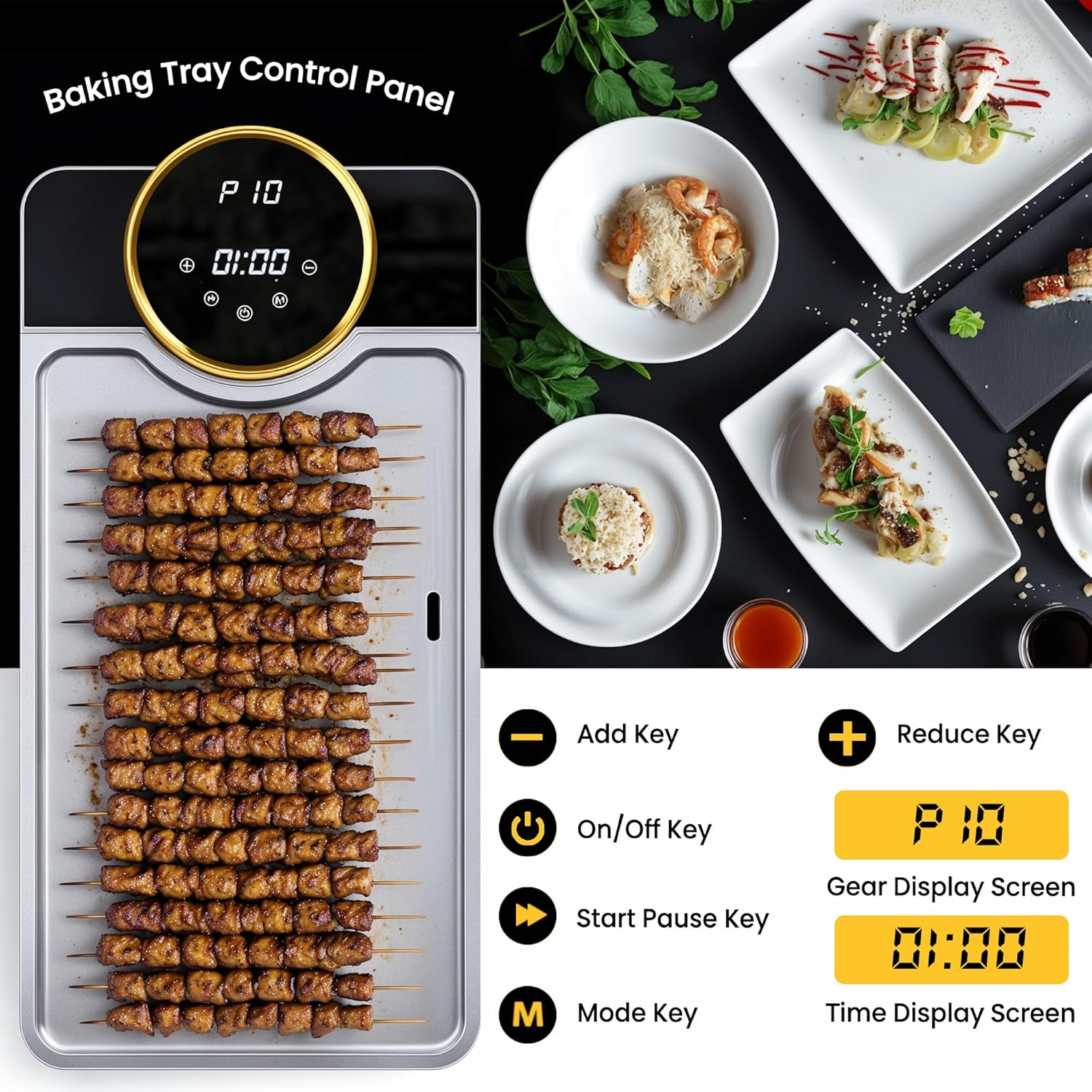 Advwin Electric Grill Pan, Electric Hot Plate with LCD Touchscreen, Non-Stick Griddle Plate for Family, Adjustable Temperature & Timer, Removable Oil Drip Tray, Smokeless Family Grill for 2&ndash;8 People image number 4