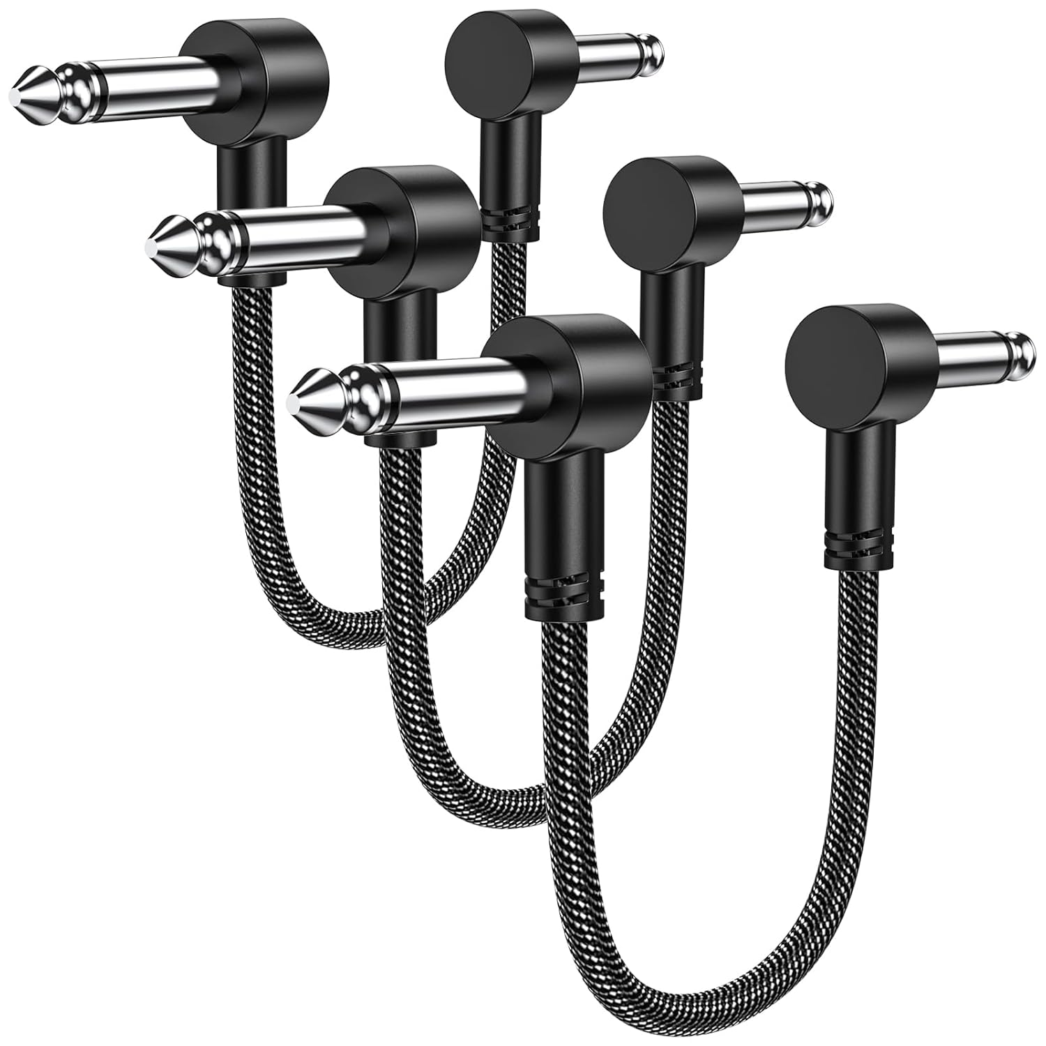 MOSWAG Guitar Patch Cables 3 Pack, 6 Inch Pedal Board Cable 1/4 Inch Guitar Patch Auxiliary Cable Right Angle Guitar Effect Pedal Cables Compatible with Electric Guitar, Bass Guitar image number 4